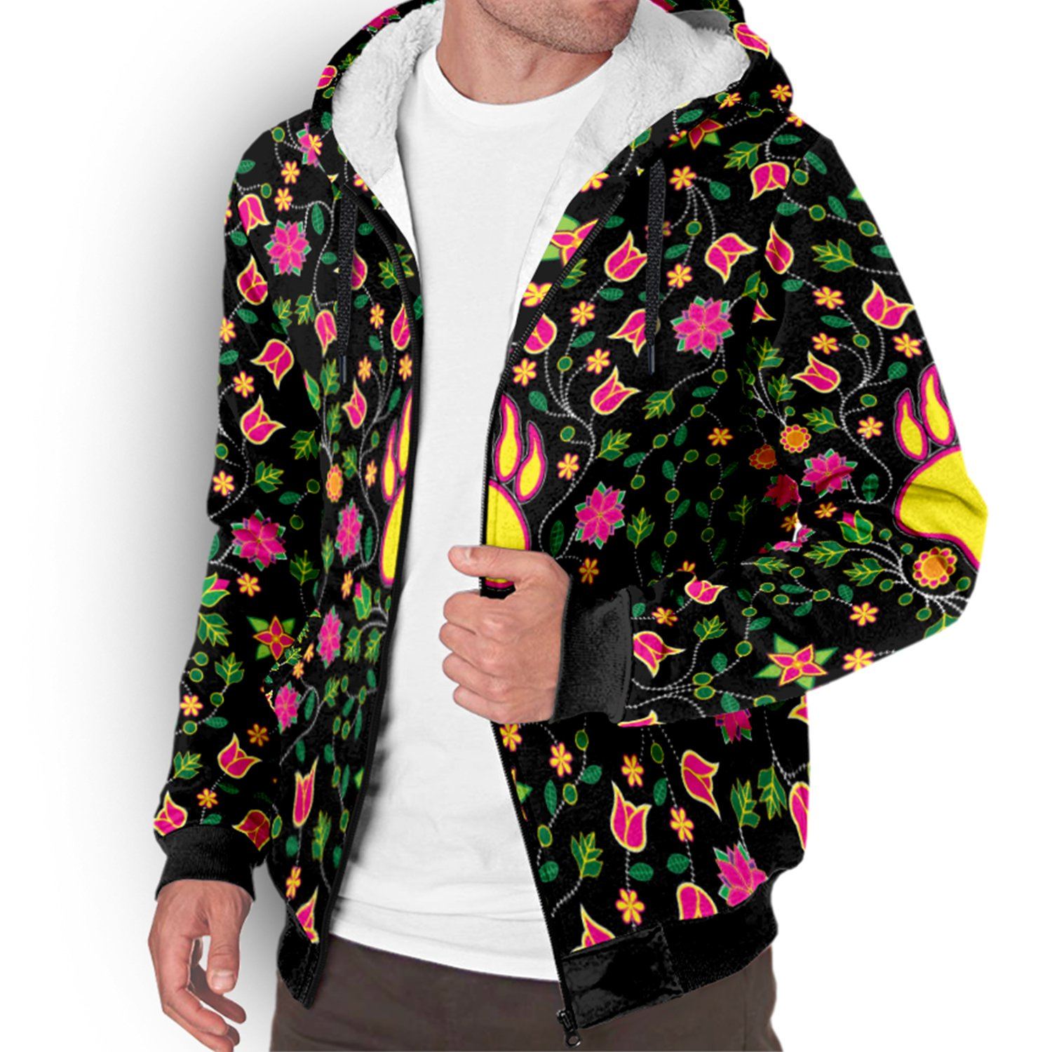 Floral Bearpaw Pink and Yellow Sherpa Hoodie hoodie Herman