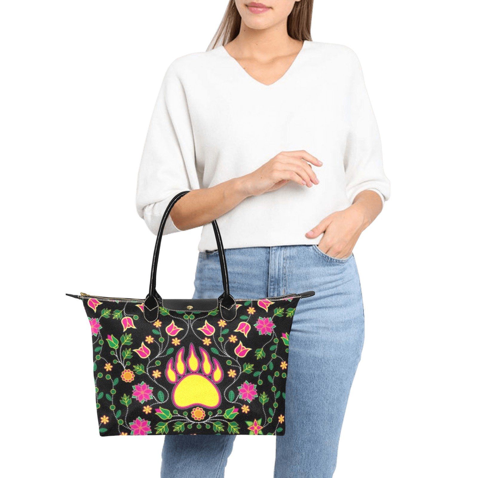 Floral Bearpaw Pink and Yellow Single-Shoulder Lady Handbag (Model 1714) bag e-joyer