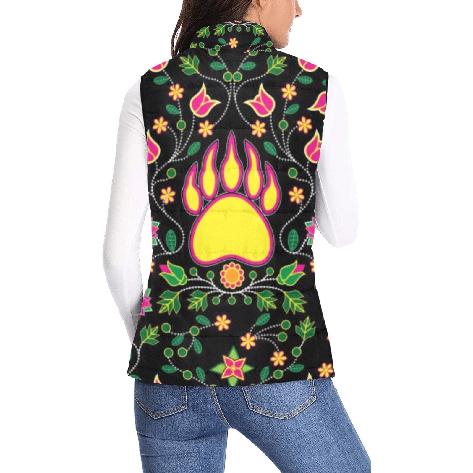 Floral Bearpaw Pink and Yellow Women's Padded Vest Jacket (Model H44) Women's Padded Vest Jacket (H44) e-joyer
