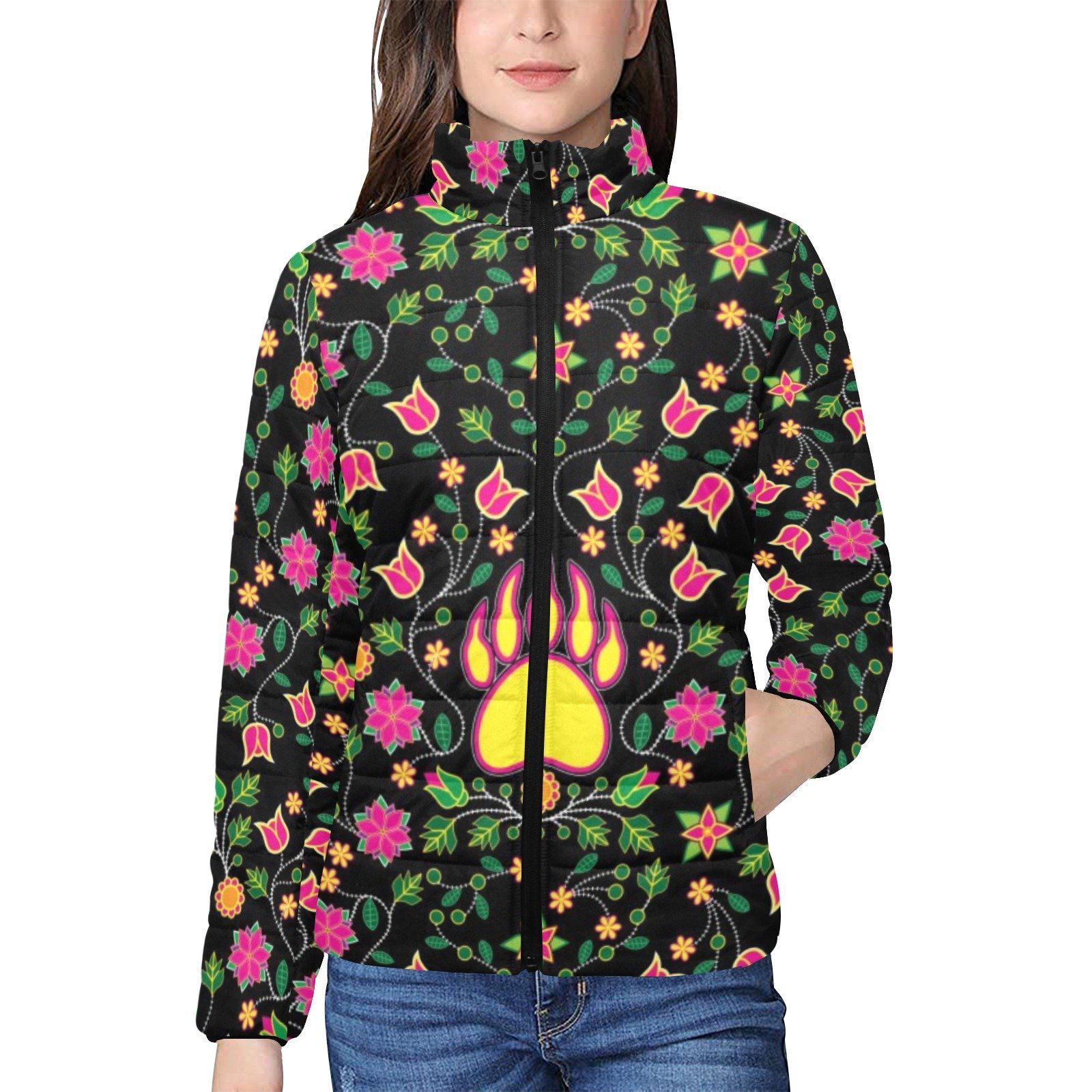 Floral Bearpaw Pink and Yellow Women's Stand Collar Padded Jacket (Model H41) jacket e-joyer