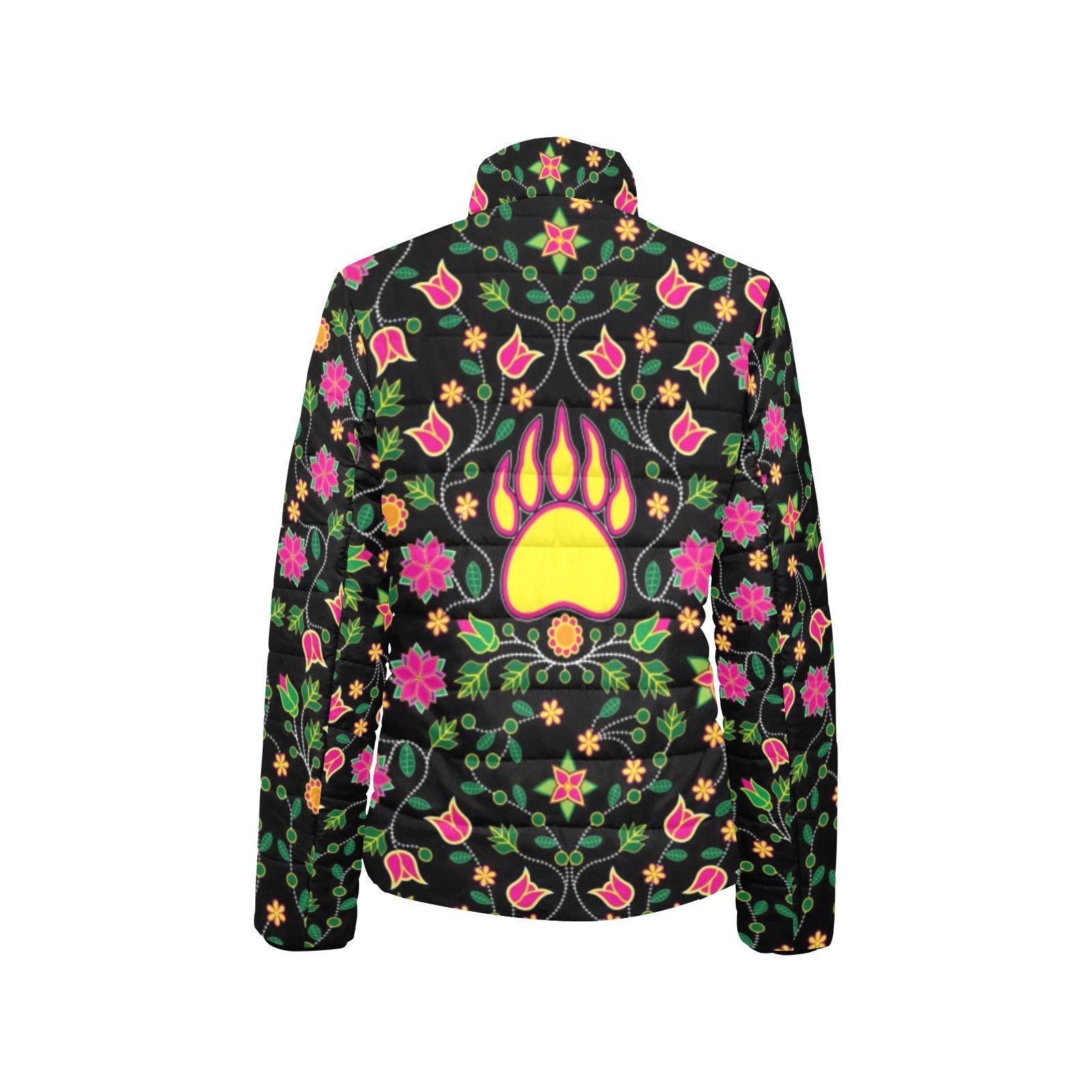 Floral Bearpaw Pink and Yellow Women's Stand Collar Padded Jacket (Model H41) jacket e-joyer
