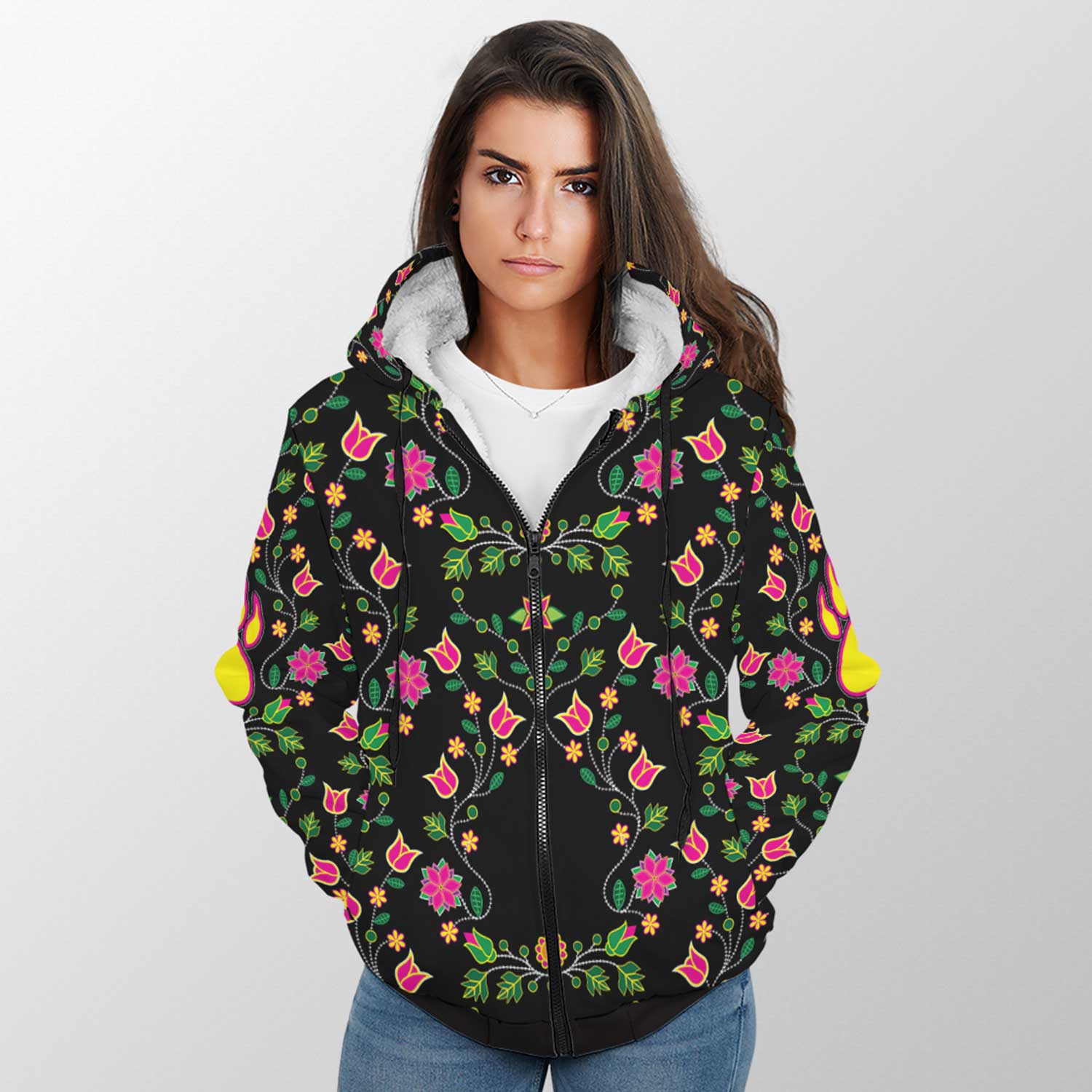 Floral Bearpaw Sherpa Hoodie 49 Dzine