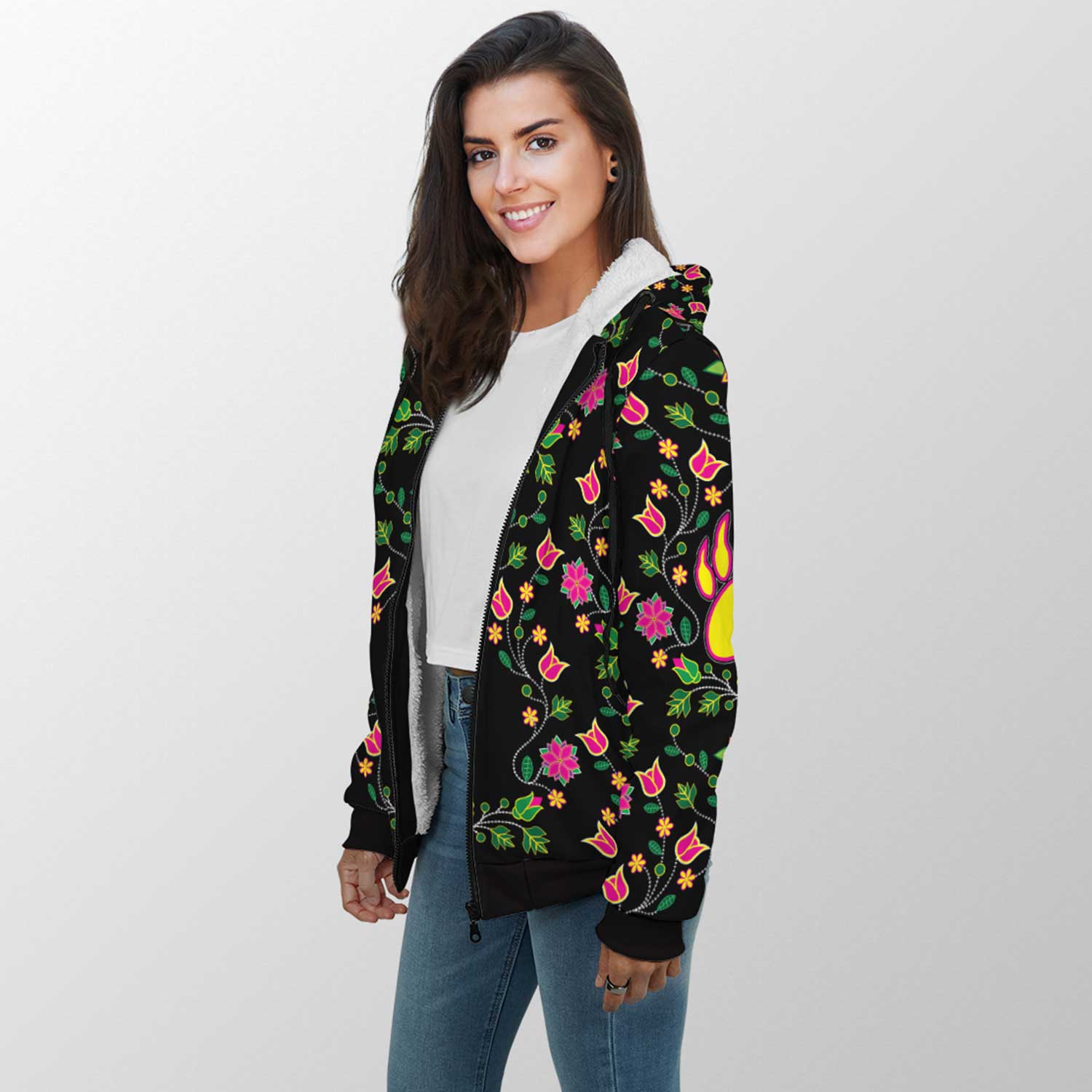 Floral Bearpaw Sherpa Hoodie 49 Dzine