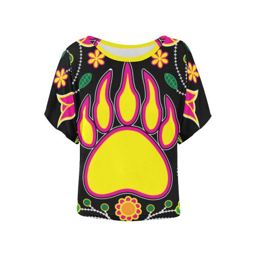 Floral Bearpaw Sunset and Yellow Women's Batwing-Sleeved Blouse T shirt (Model T44) Women's Batwing-Sleeved Blouse T shirt (T44) e-joyer