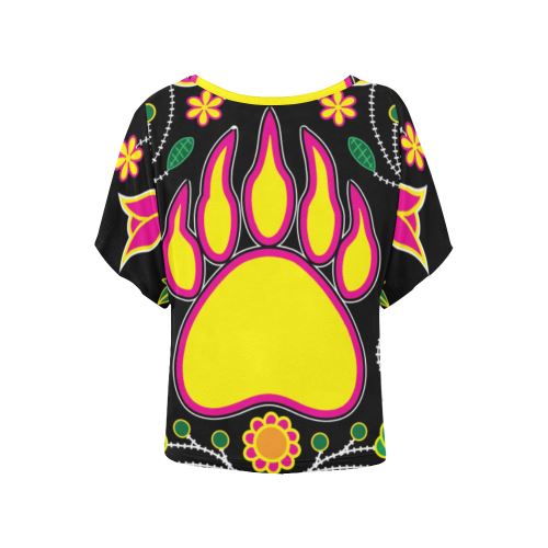 Floral Bearpaw Sunset and Yellow Women's Batwing-Sleeved Blouse T shirt (Model T44) Women's Batwing-Sleeved Blouse T shirt (T44) e-joyer