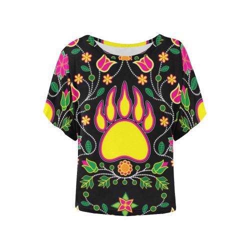 Floral Bearpaw Women's Batwing-Sleeved Blouse T shirt (Model T44) Women's Batwing-Sleeved Blouse T shirt (T44) e-joyer
