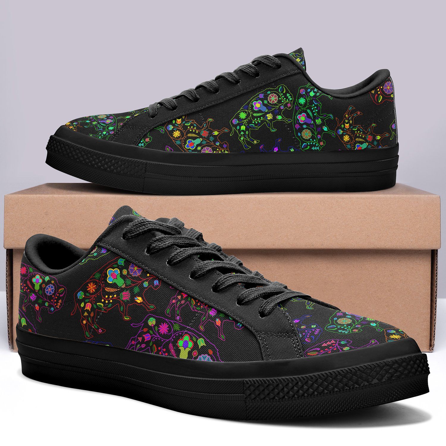 Floral Buffalo Aapisi Low Top Canvas Shoes Black Sole aapisi Herman