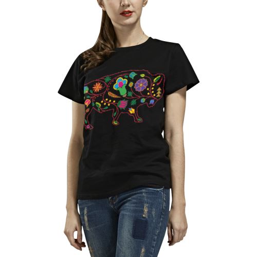 Floral Buffalo All Over Print T-shirt for Women/Large Size (USA Size) (Model T40) All Over Print T-Shirt for Women/Large (T40) e-joyer