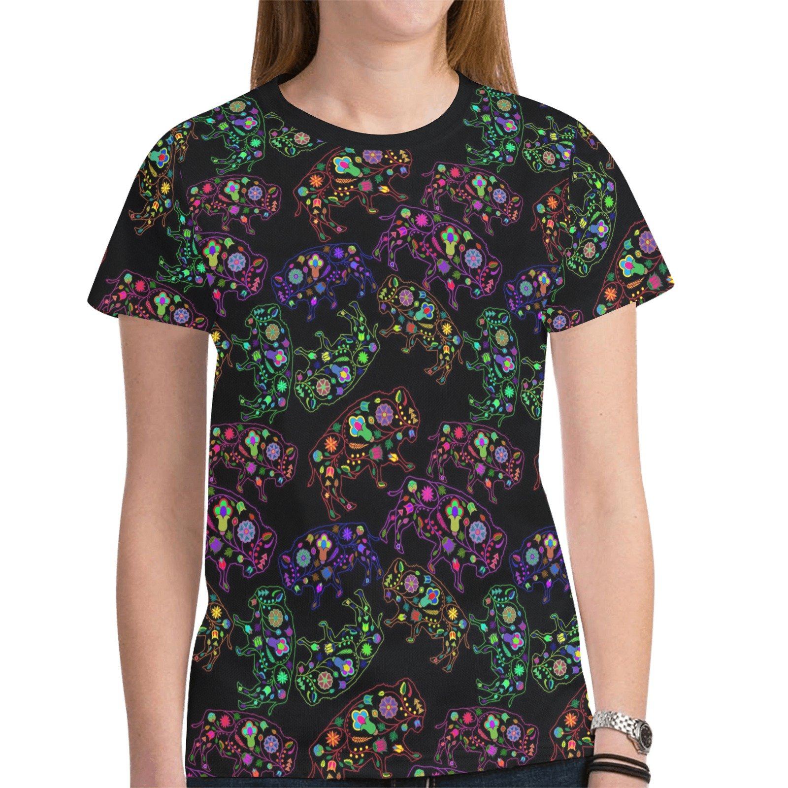 Floral Buffalo New All Over Print T-shirt for Women (Model T45) tshirt e-joyer