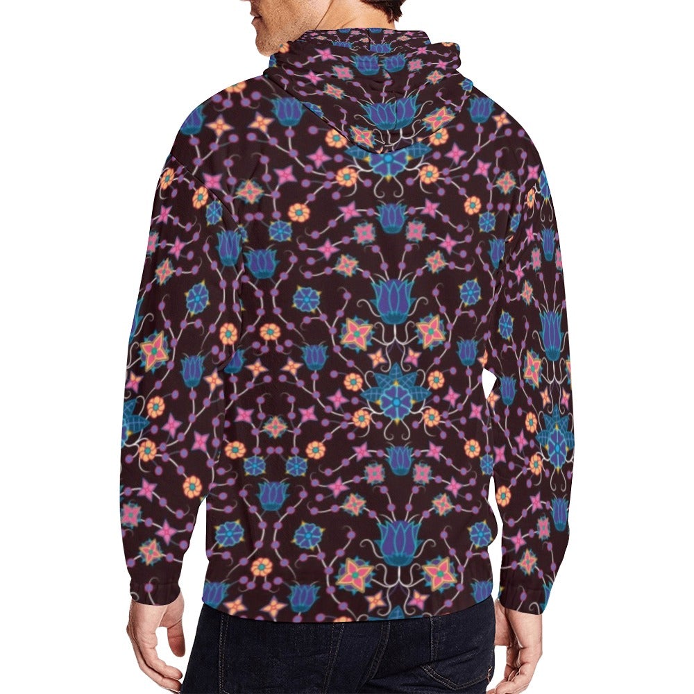 Floral Damask Purple All Over Print Full Zip Hoodie for Men (Model H14) hoodie e-joyer