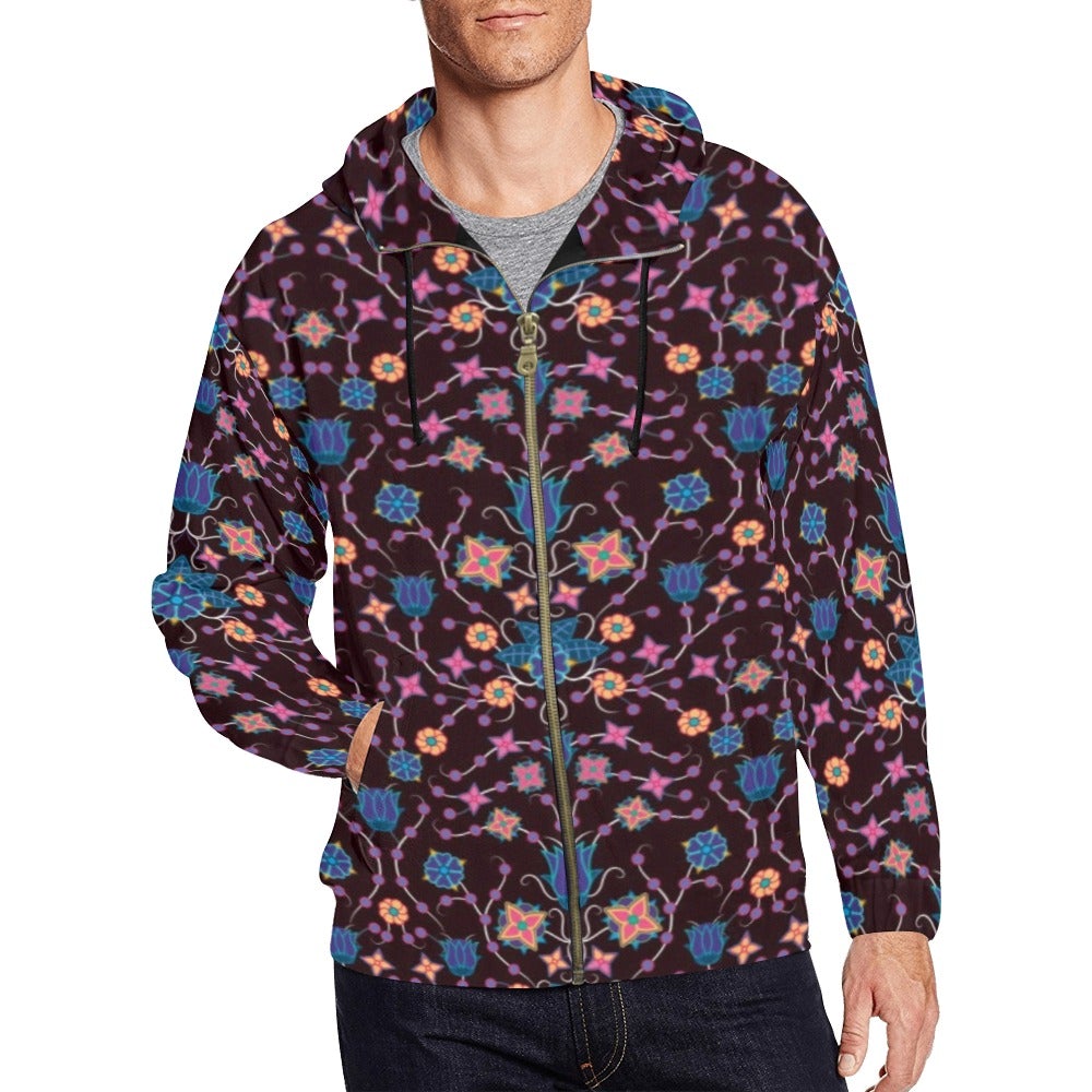 Floral Damask Purple All Over Print Full Zip Hoodie for Men (Model H14) hoodie e-joyer