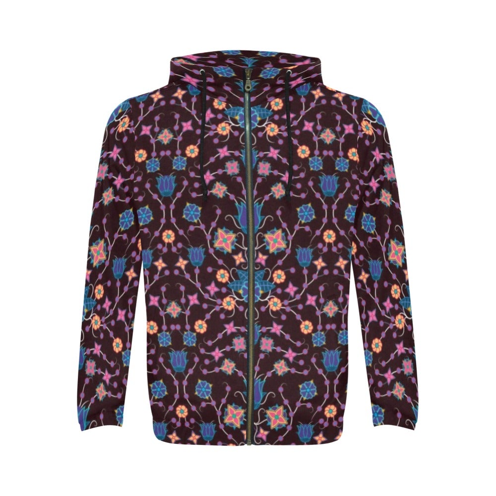 Floral Damask Purple All Over Print Full Zip Hoodie for Men (Model H14) hoodie e-joyer