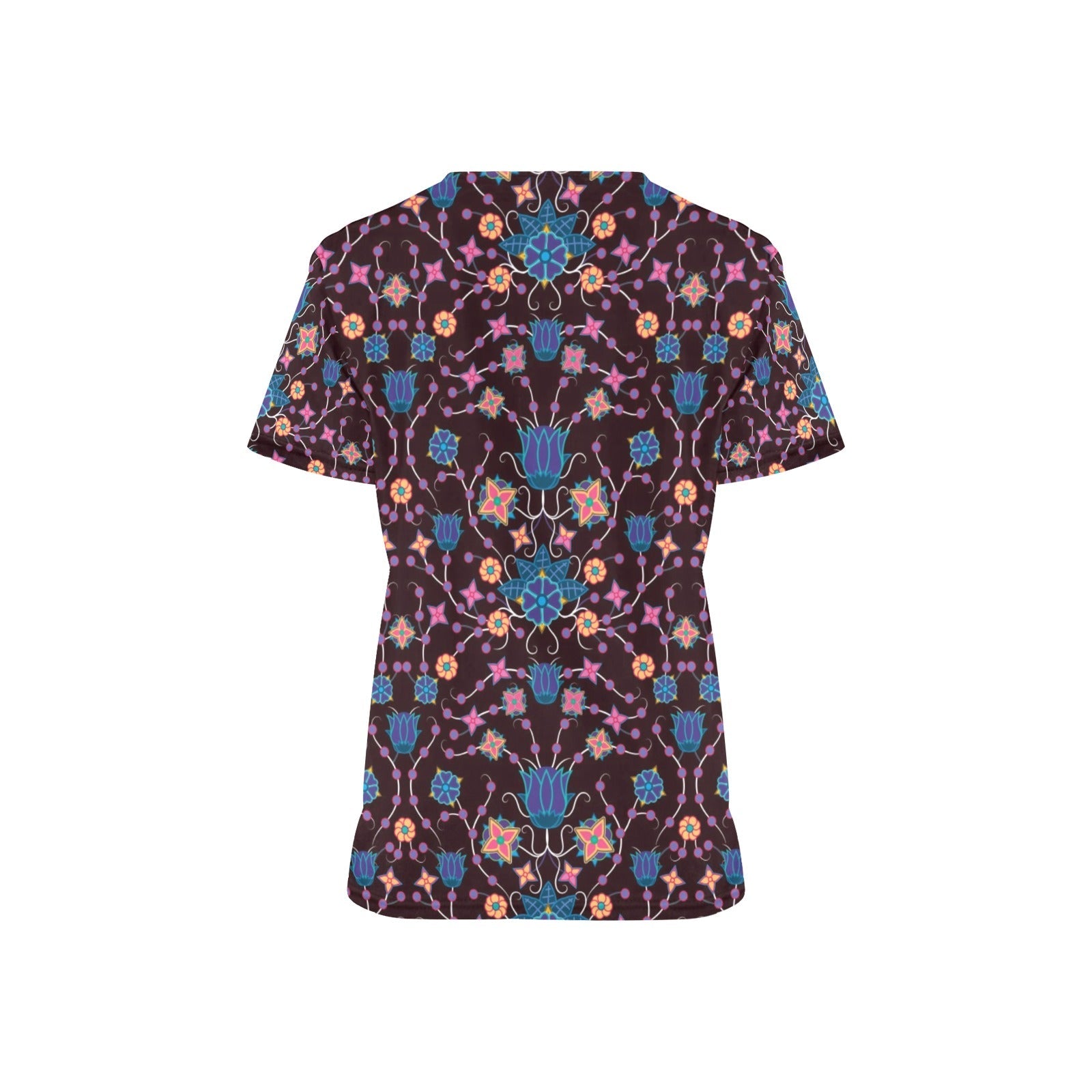 Floral Damask Purple All Over Print Scrub Top Scrub Top e-joyer