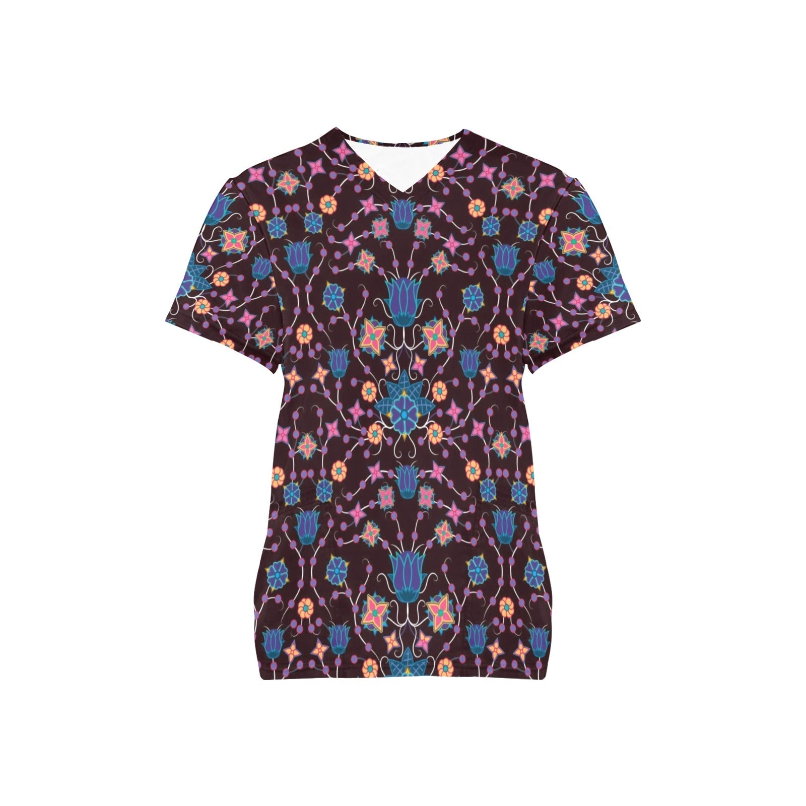 Floral Damask Purple All Over Print Scrub Top Scrub Top e-joyer