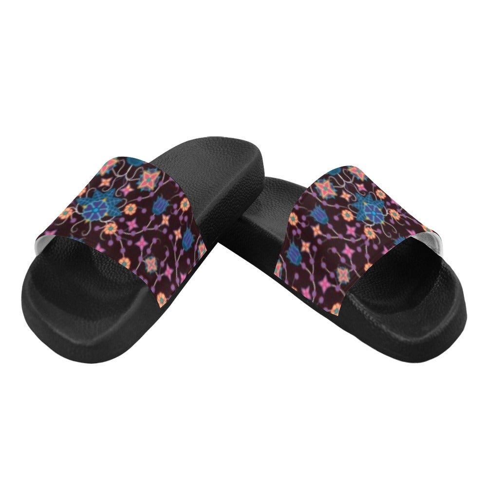 Floral Damask Purple Men's Slide Sandals (Model 057) sandals e-joyer
