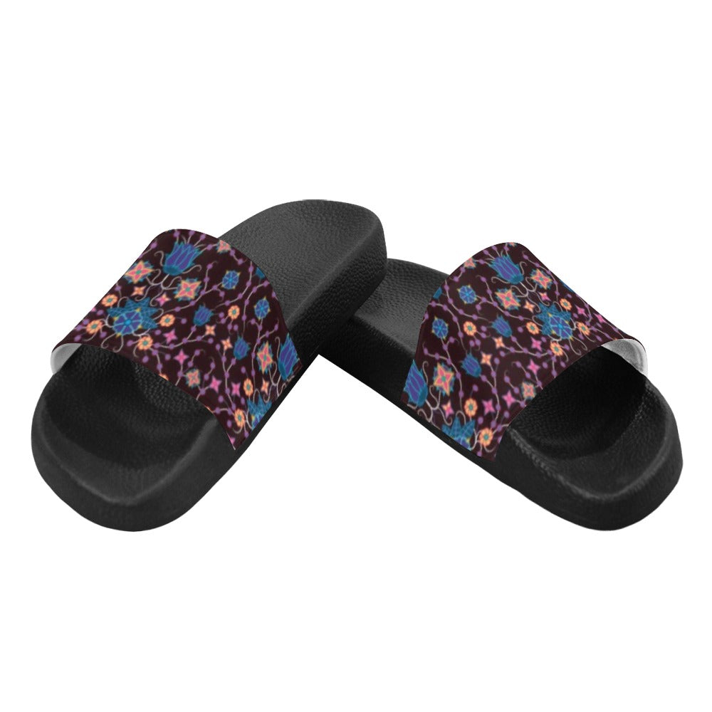 Floral Damask Purple Women's Slide Sandals (Model 057) sandals e-joyer