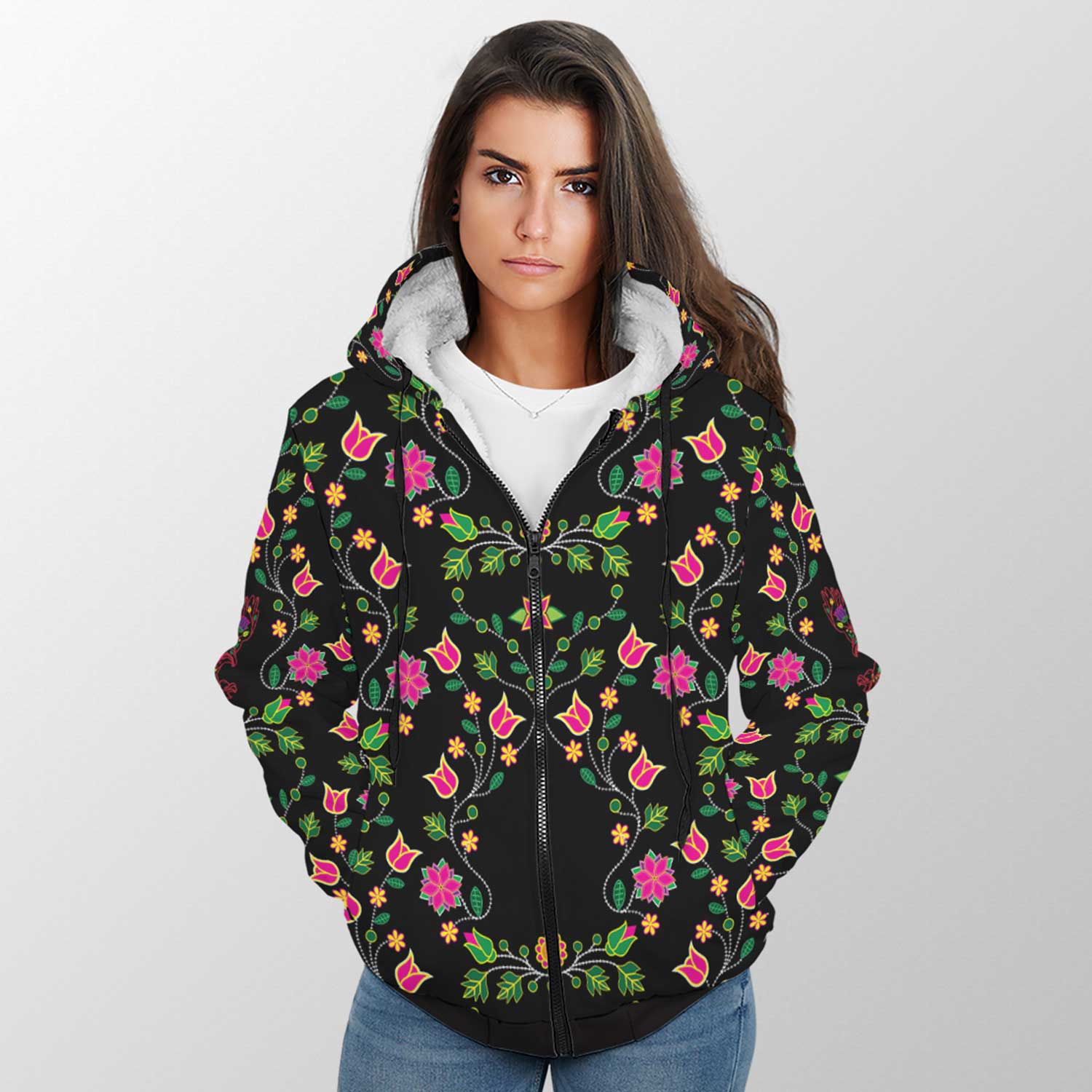 Floral Eagle Sherpa Hoodie 49 Dzine