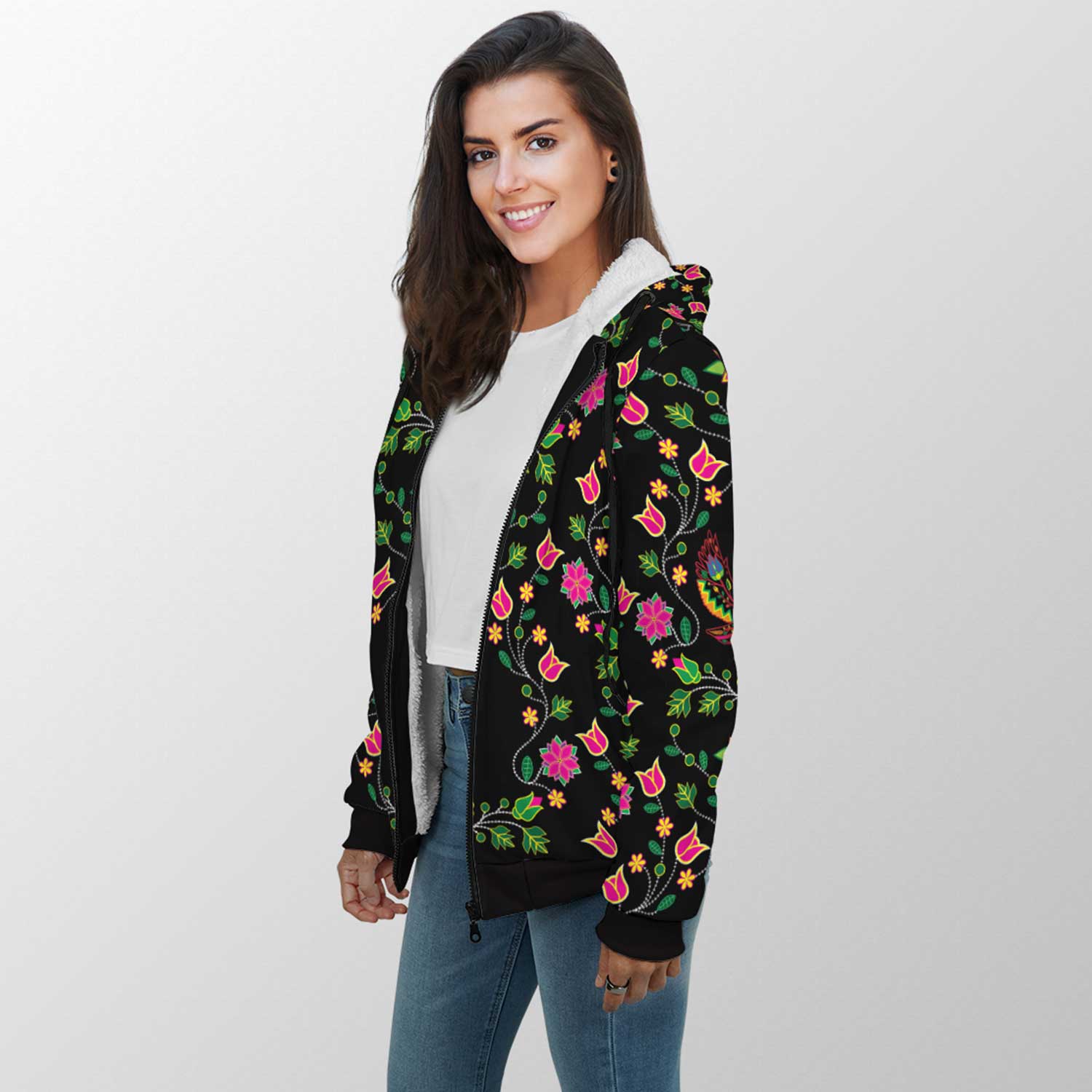 Floral Eagle Sherpa Hoodie 49 Dzine
