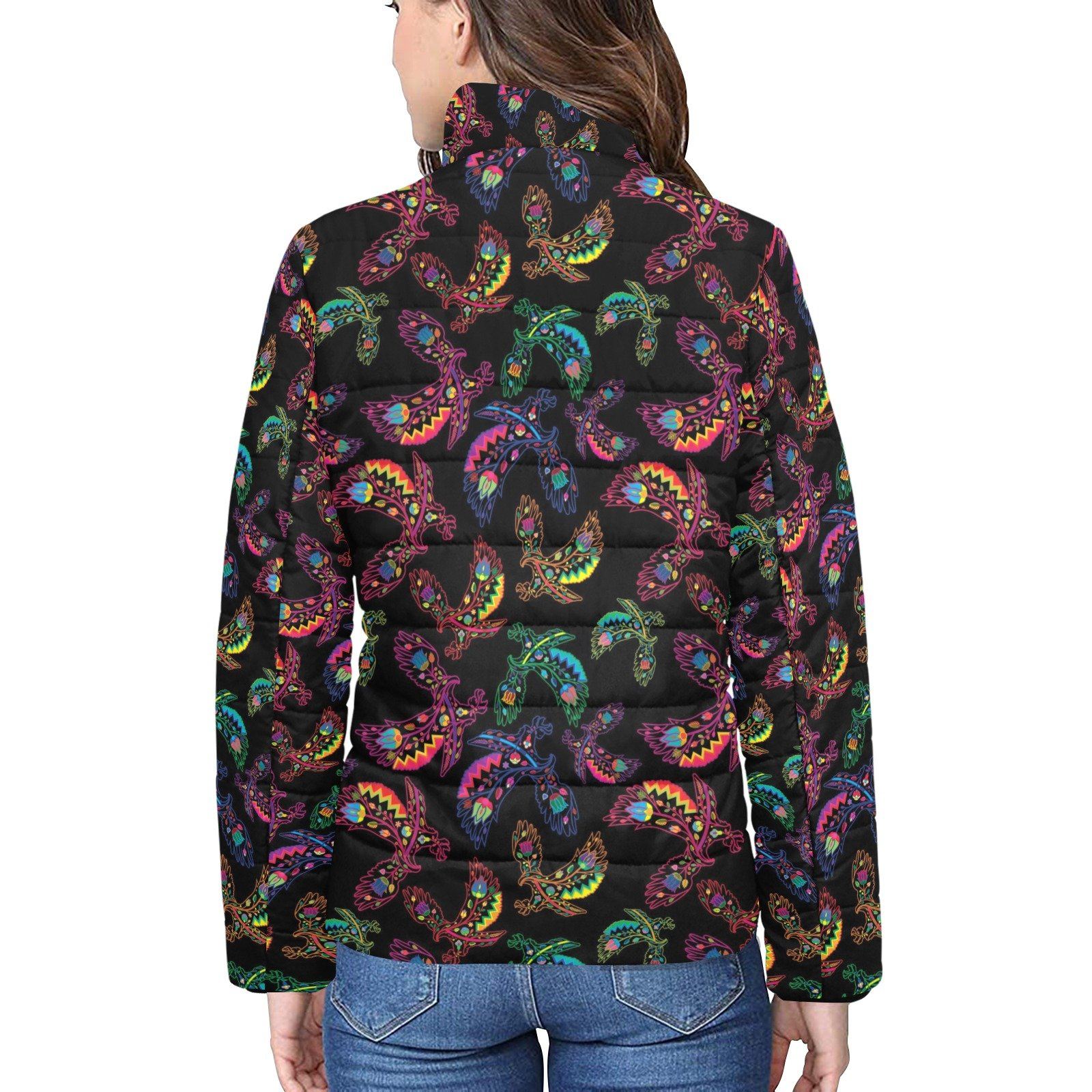 Floral Eagle Women's Stand Collar Padded Jacket (Model H41) jacket e-joyer