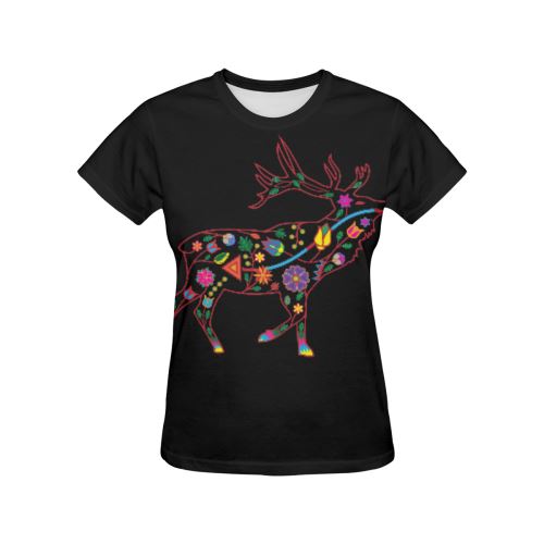 Floral Elk All Over Print T-shirt for Women/Large Size (USA Size) (Model T40) All Over Print T-Shirt for Women/Large (T40) e-joyer