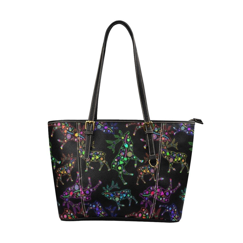 Floral Elk Leather Tote Bag/Large (Model 1640) bag e-joyer