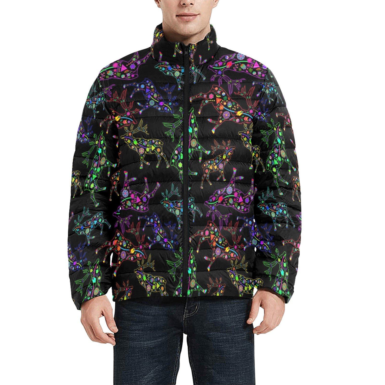Floral Elk Men's Stand Collar Padded Jacket (Model H41) Men's Stand Collar Padded Jacket (H41) e-joyer