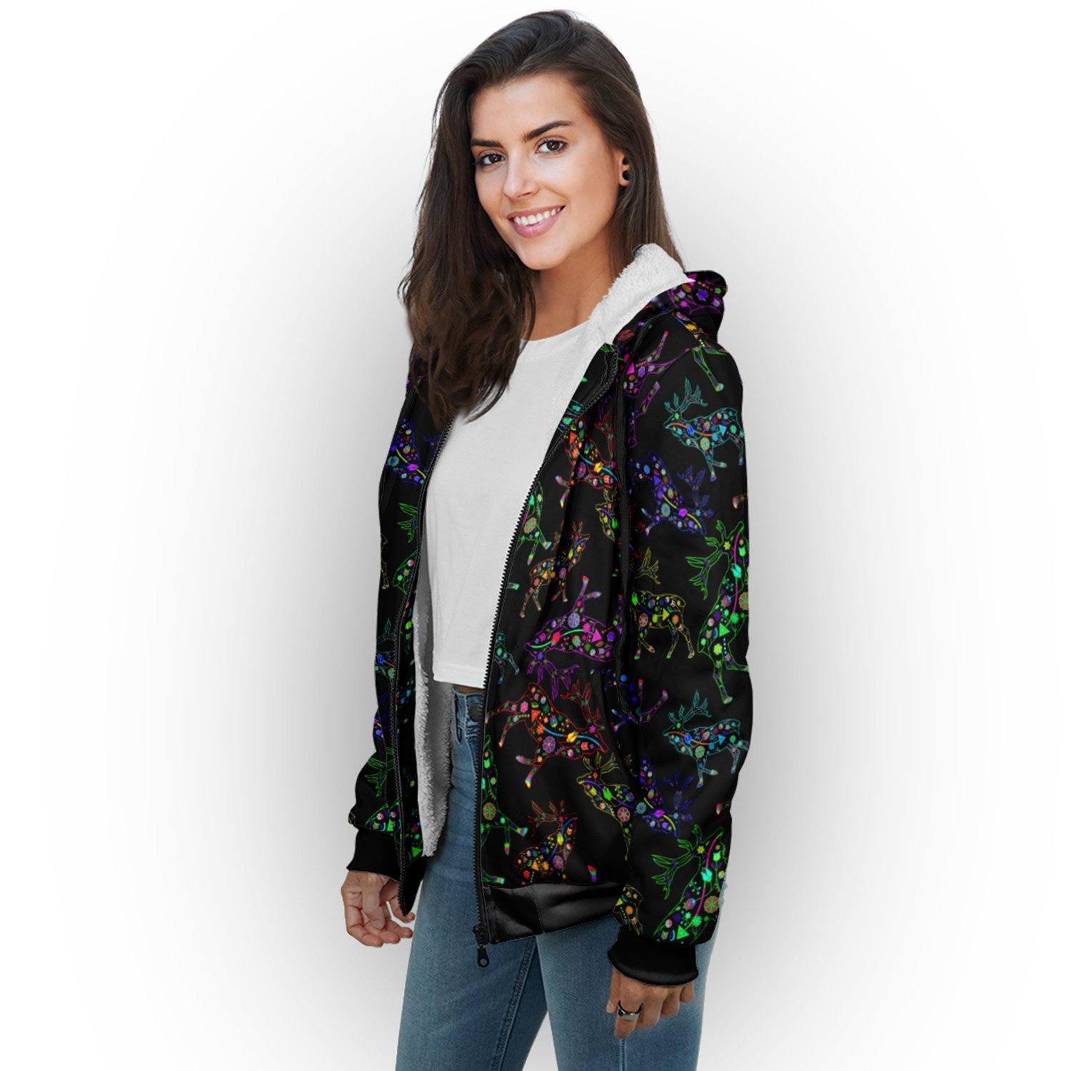 Floral Elk Sherpa Hoodie hoodie Herman