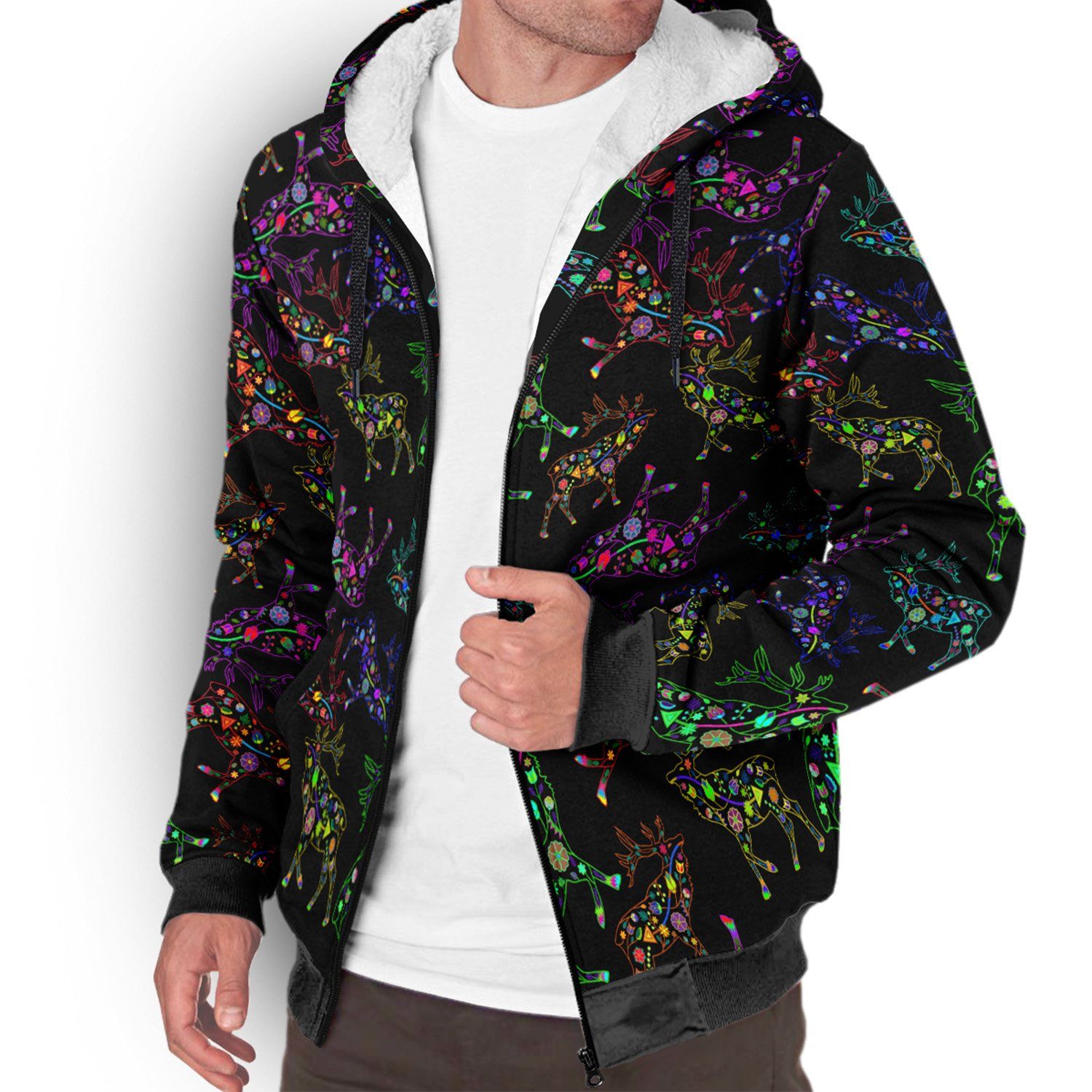 Floral Elk Sherpa Hoodie hoodie Herman