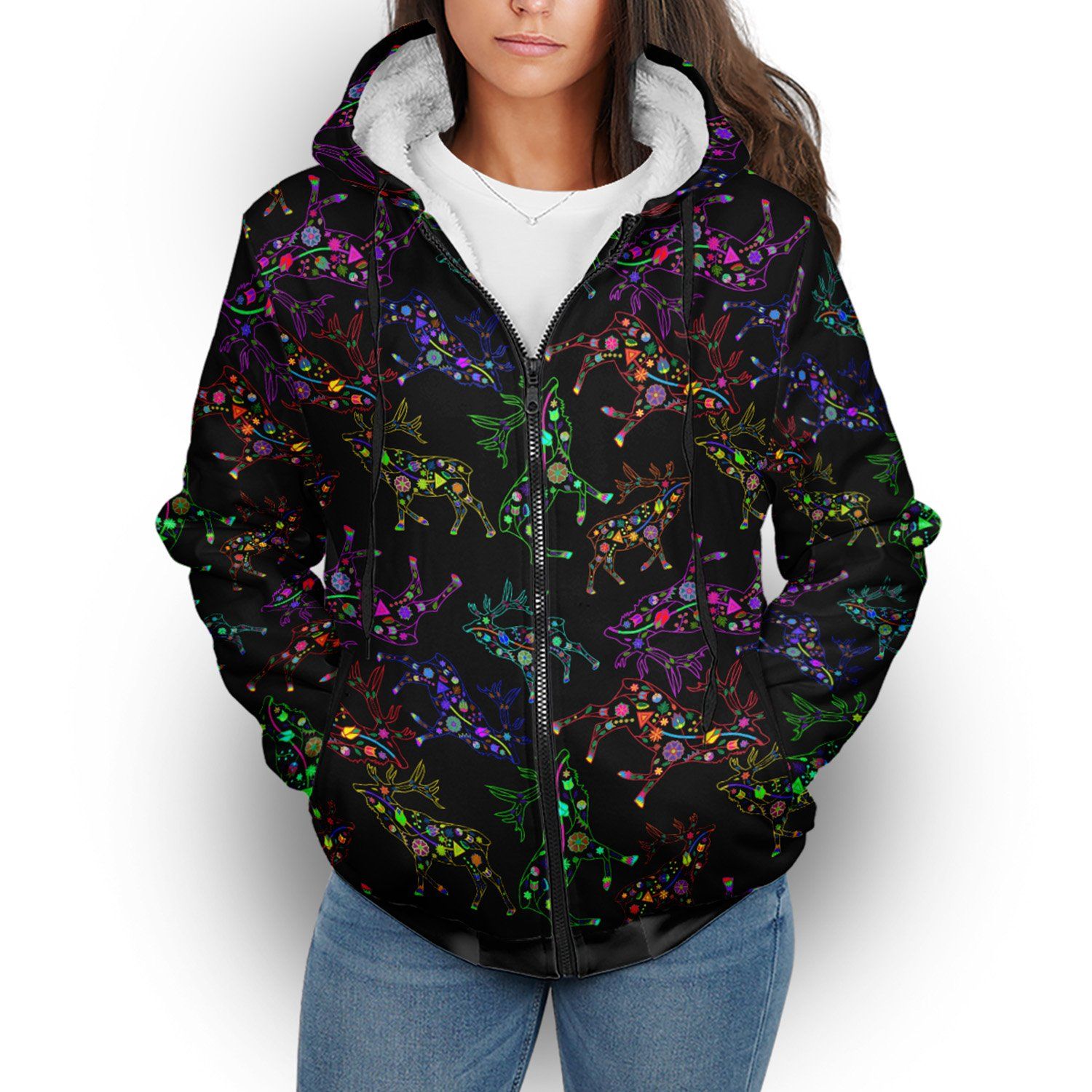 Floral Elk Sherpa Hoodie hoodie Herman