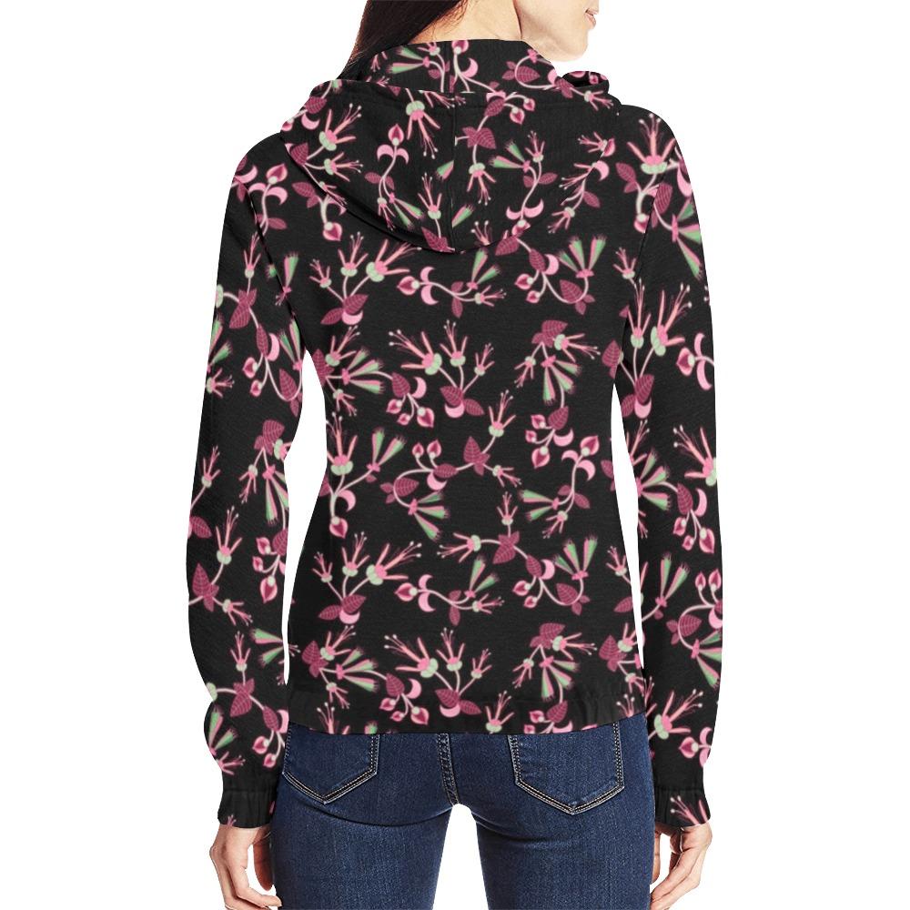 Floral Green Black All Over Print Full Zip Hoodie for Women (Model H14) All Over Print Full Zip Hoodie for Women (H14) e-joyer