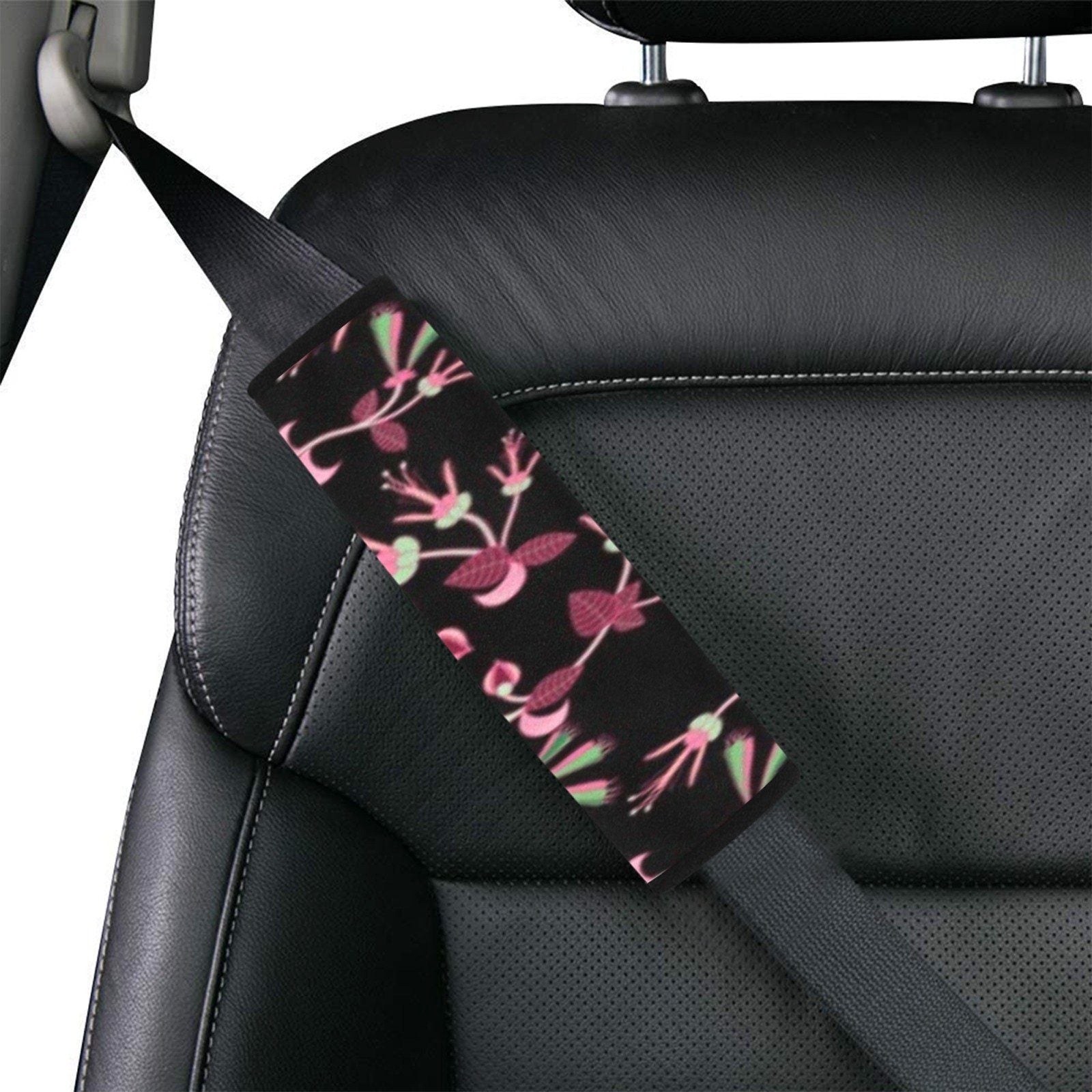 Floral Green Black Car Seat Belt Cover 7''x12.6'' (Pack of 2) Car Seat Belt Cover 7x12.6 (Pack of 2) e-joyer