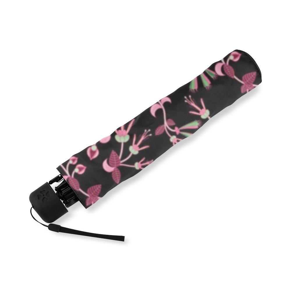 Floral Green Black Foldable Umbrella (Model U01) Foldable Umbrella e-joyer