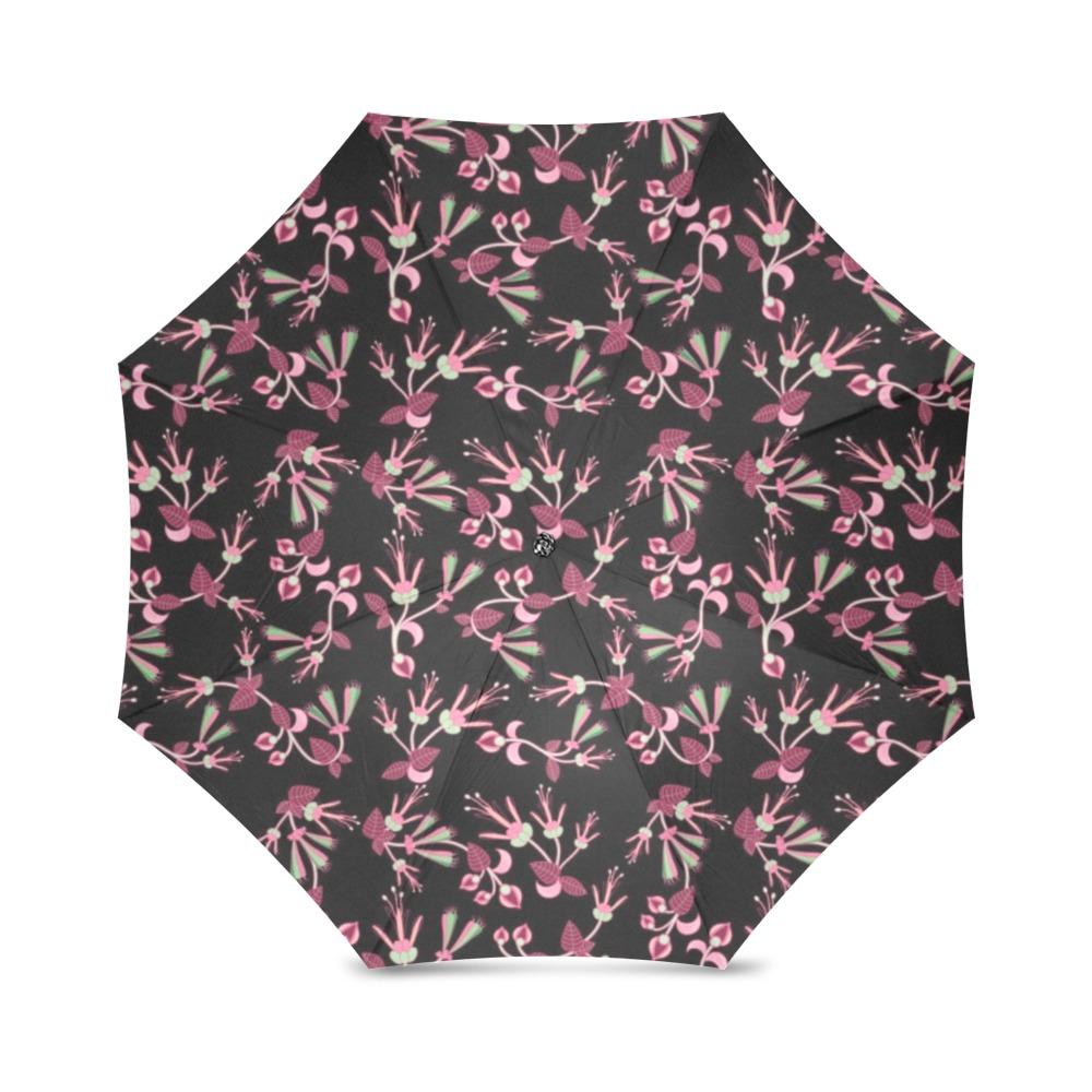 Floral Green Black Foldable Umbrella (Model U01) Foldable Umbrella e-joyer