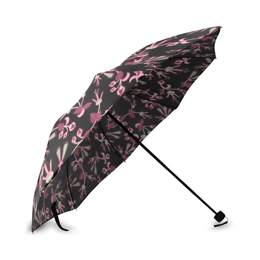 Floral Green Black Foldable Umbrella (Model U01) Foldable Umbrella e-joyer