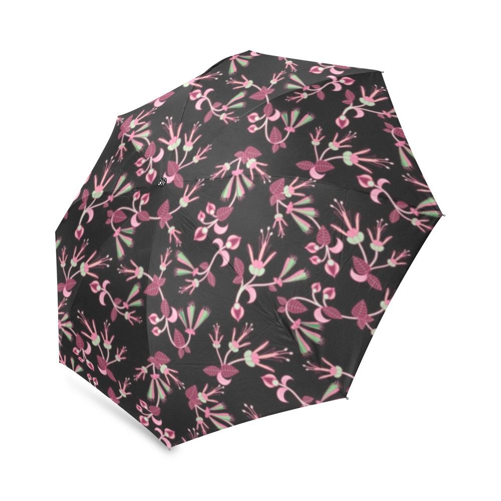 Floral Green Black Foldable Umbrella (Model U01) Foldable Umbrella e-joyer