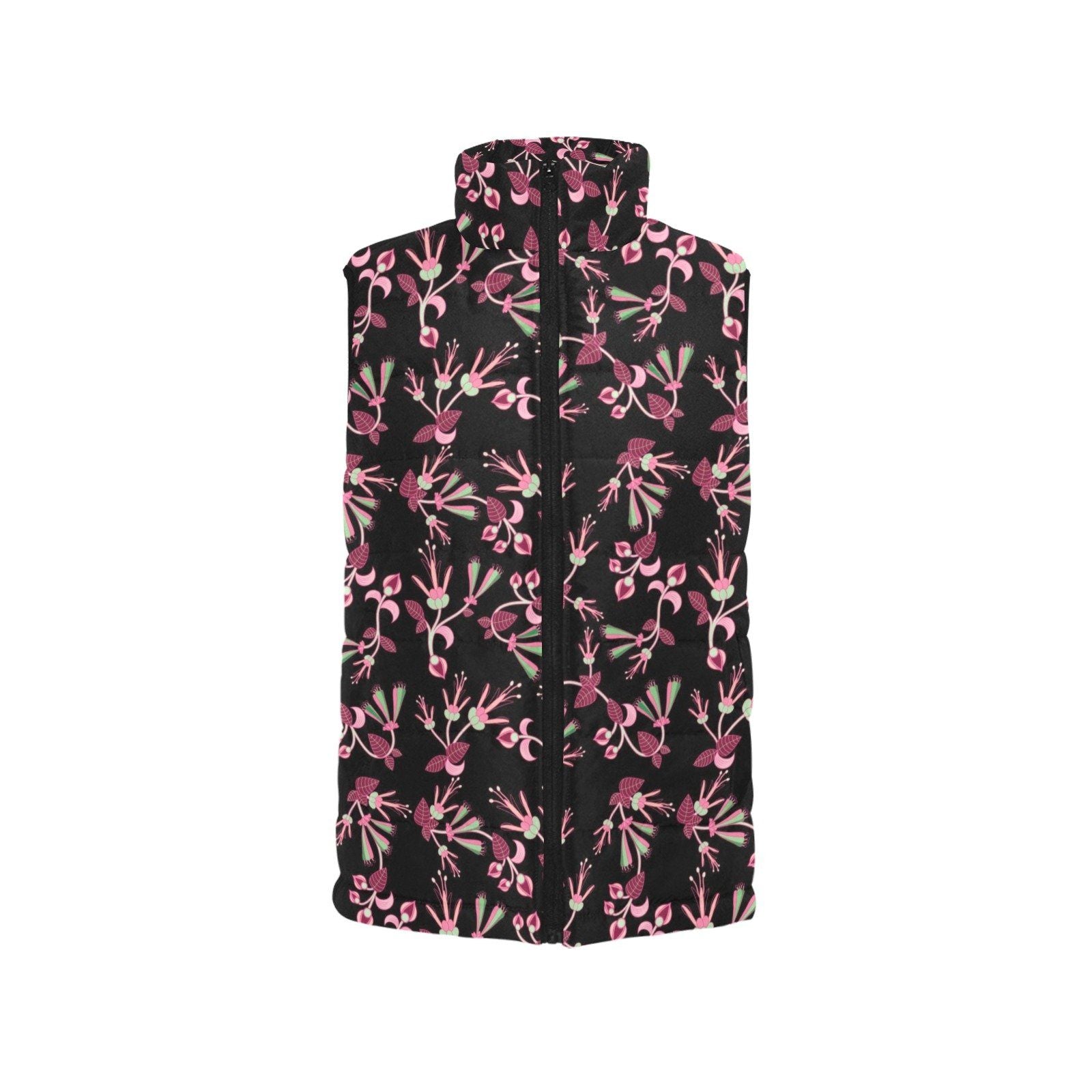 Floral Green Black Men's Padded Vest Jacket (Model H44) Men's Padded Vest Jacket (H44) e-joyer