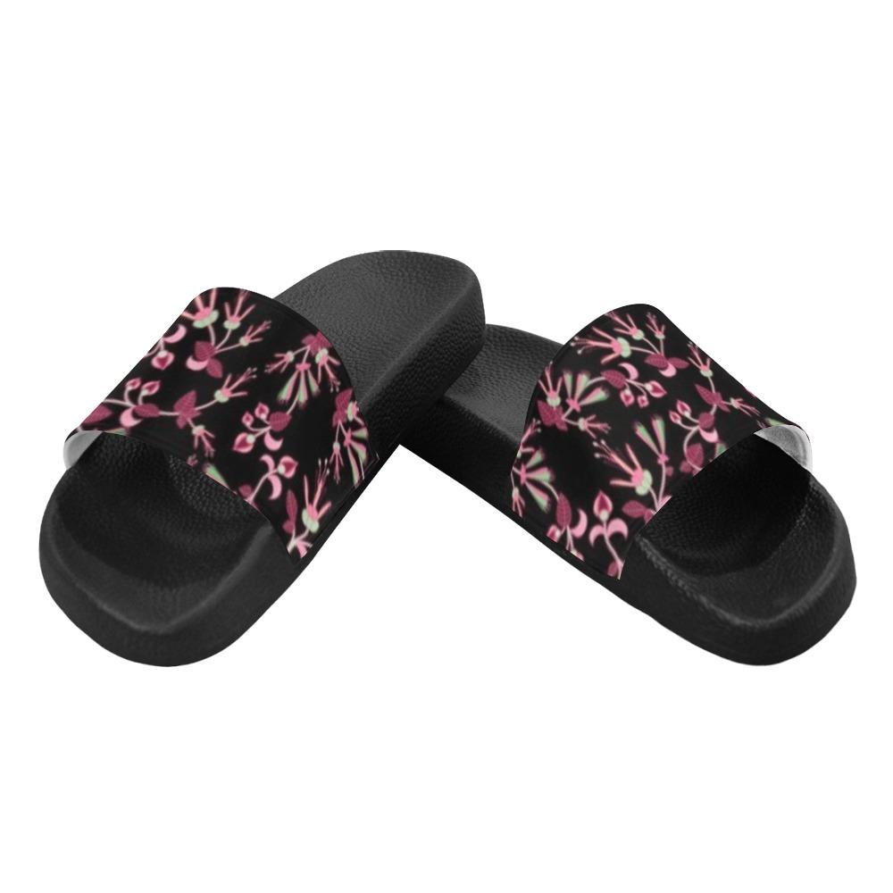 Floral Green Black Men's Slide Sandals (Model 057) Men's Slide Sandals (057) e-joyer