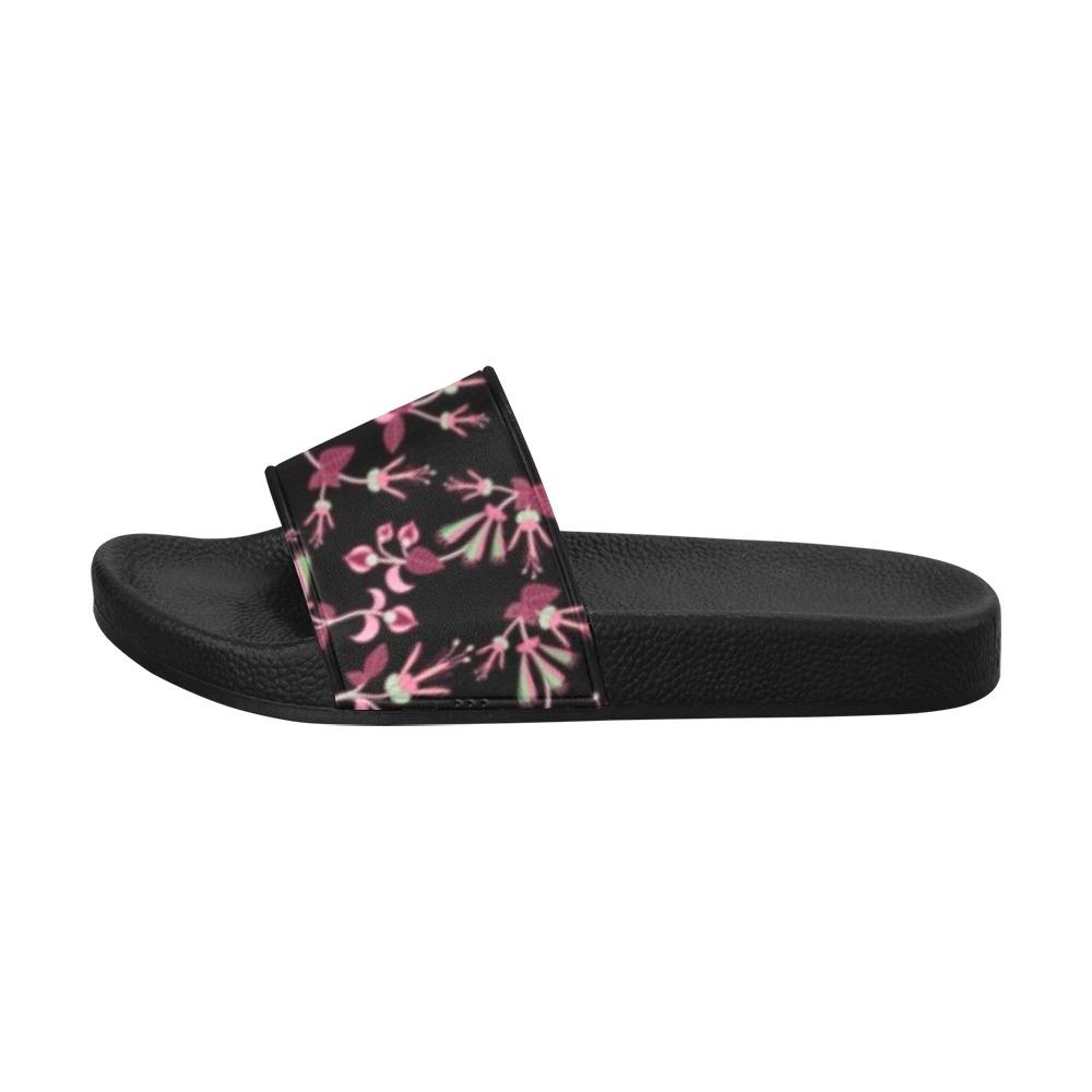Floral Green Black Men's Slide Sandals (Model 057) Men's Slide Sandals (057) e-joyer