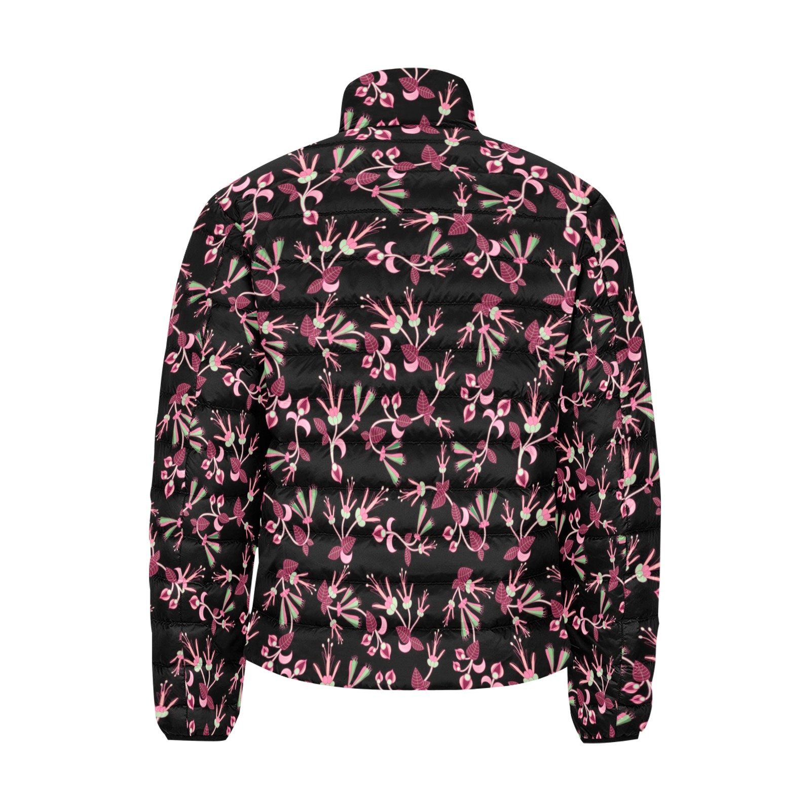Floral Green Black Men's Stand Collar Padded Jacket (Model H41) Men's Stand Collar Padded Jacket (H41) e-joyer