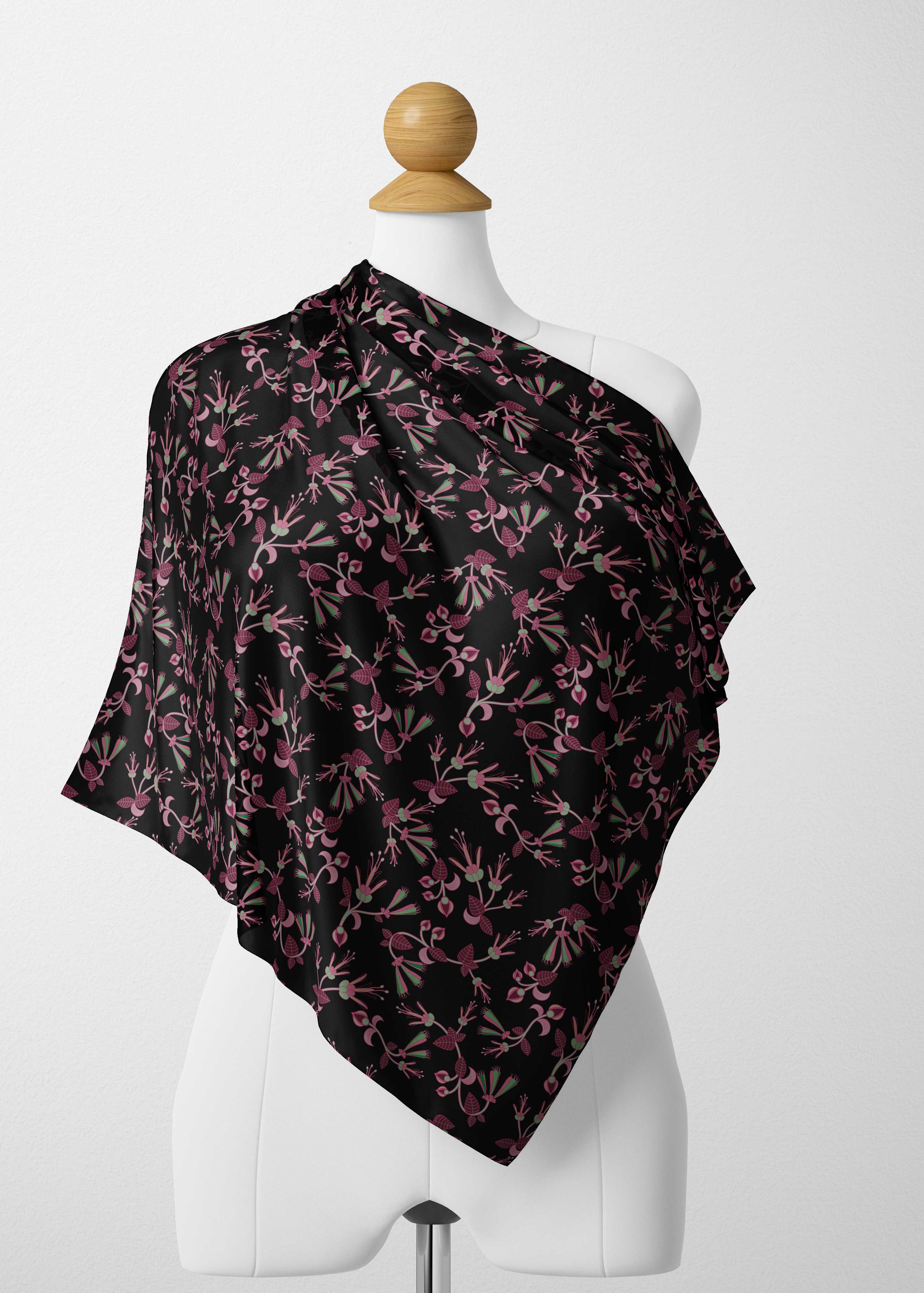 Floral Green Black Satin Shawl Scarf 49 Dzine