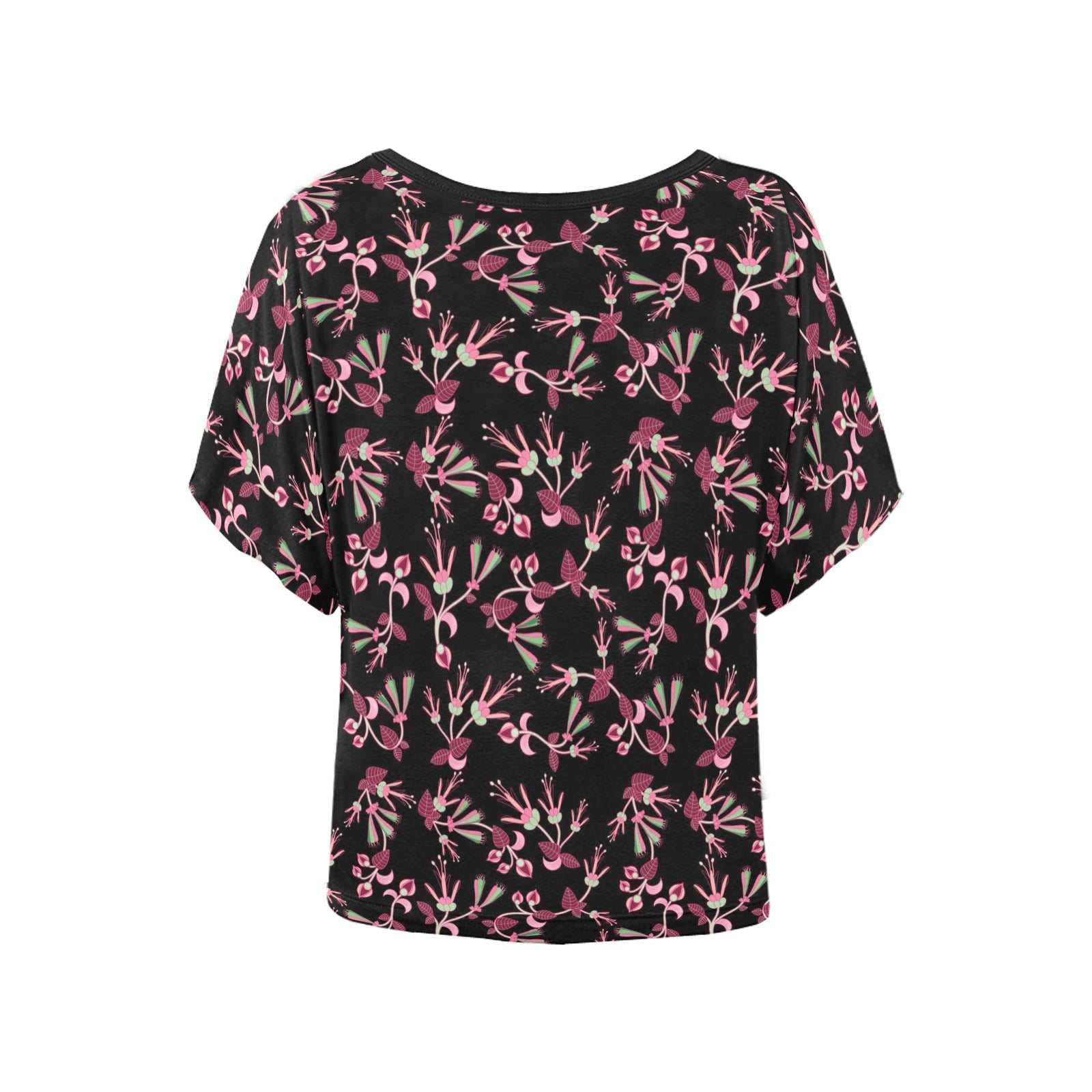 Floral Green Black Women's Batwing-Sleeved Blouse T shirt (Model T44) Women's Batwing-Sleeved Blouse T shirt (T44) e-joyer