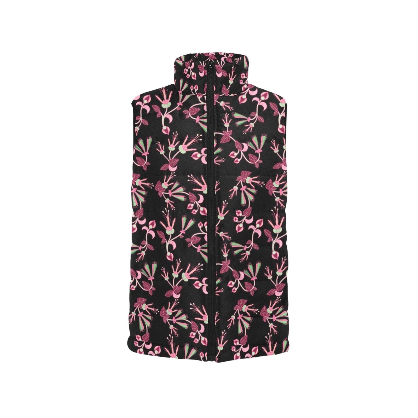 Floral Green Black Women's Padded Vest Jacket (Model H44) Women's Padded Vest Jacket (H44) e-joyer