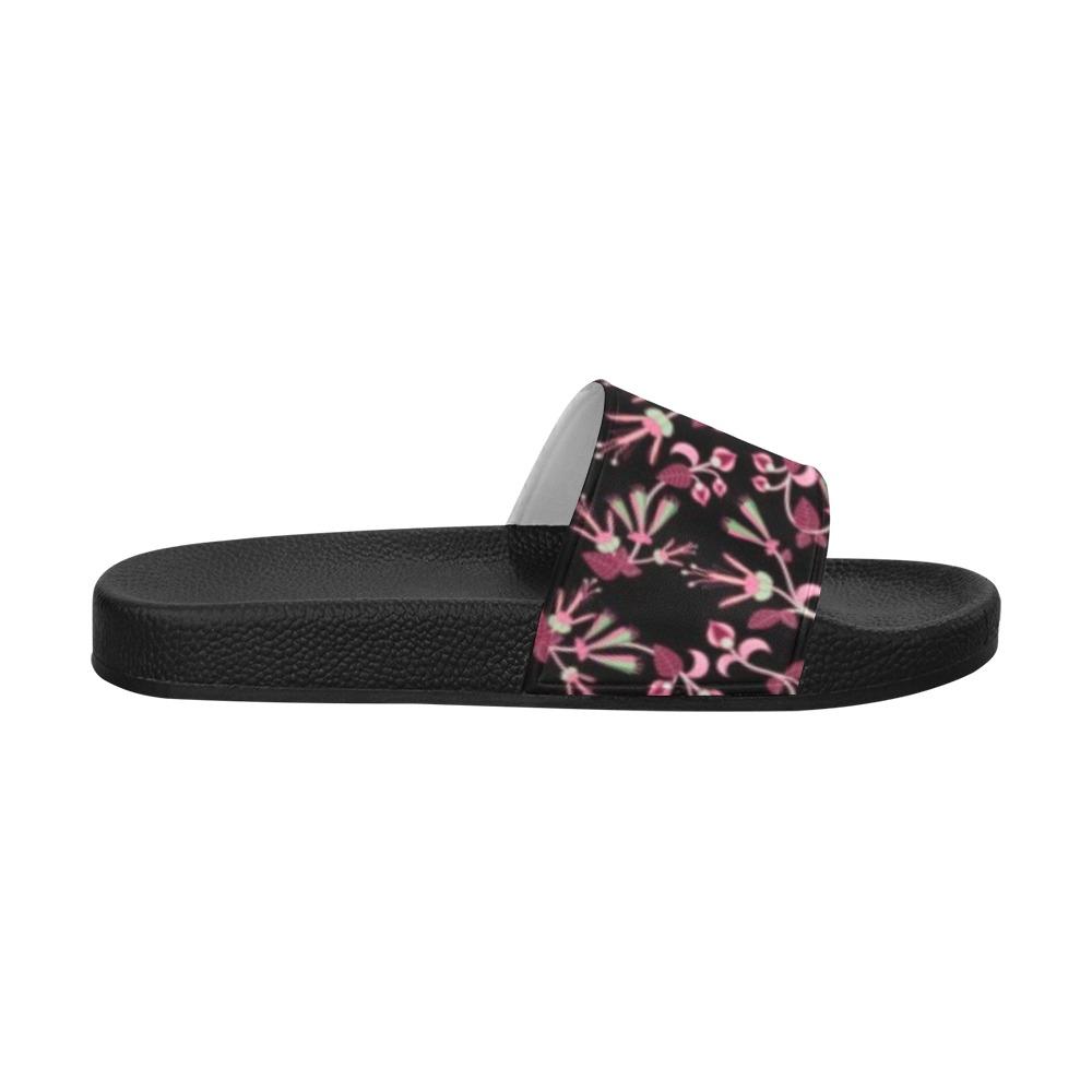 Floral Green Black Women's Slide Sandals (Model 057) Women's Slide Sandals (057) e-joyer