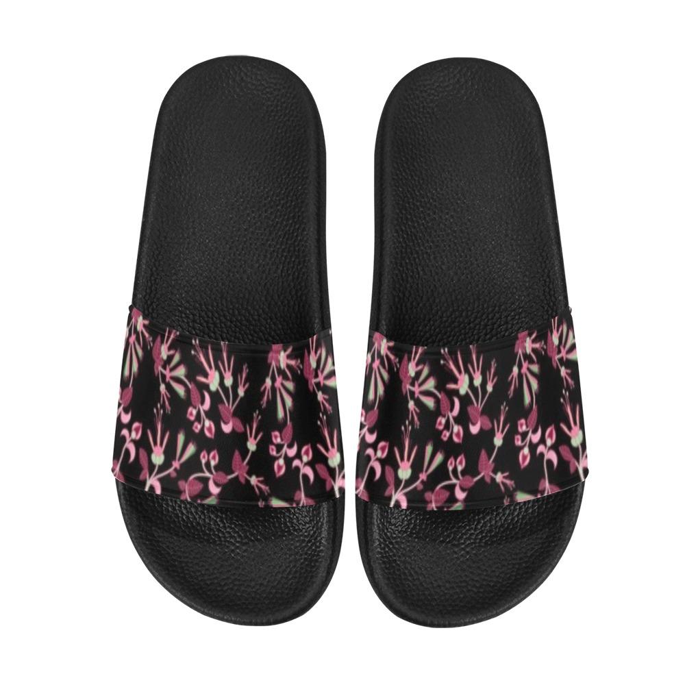 Floral Green Black Women's Slide Sandals (Model 057) Women's Slide Sandals (057) e-joyer