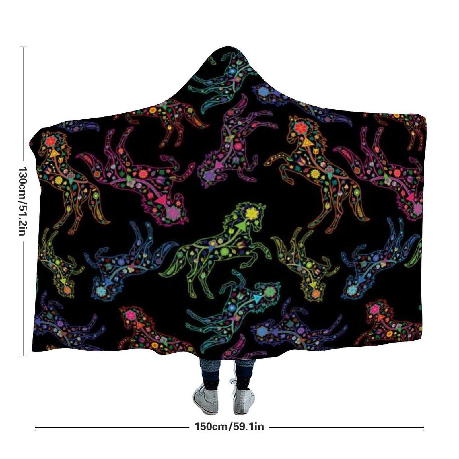 Floral Horse Hooded Blanket blanket 49 Dzine