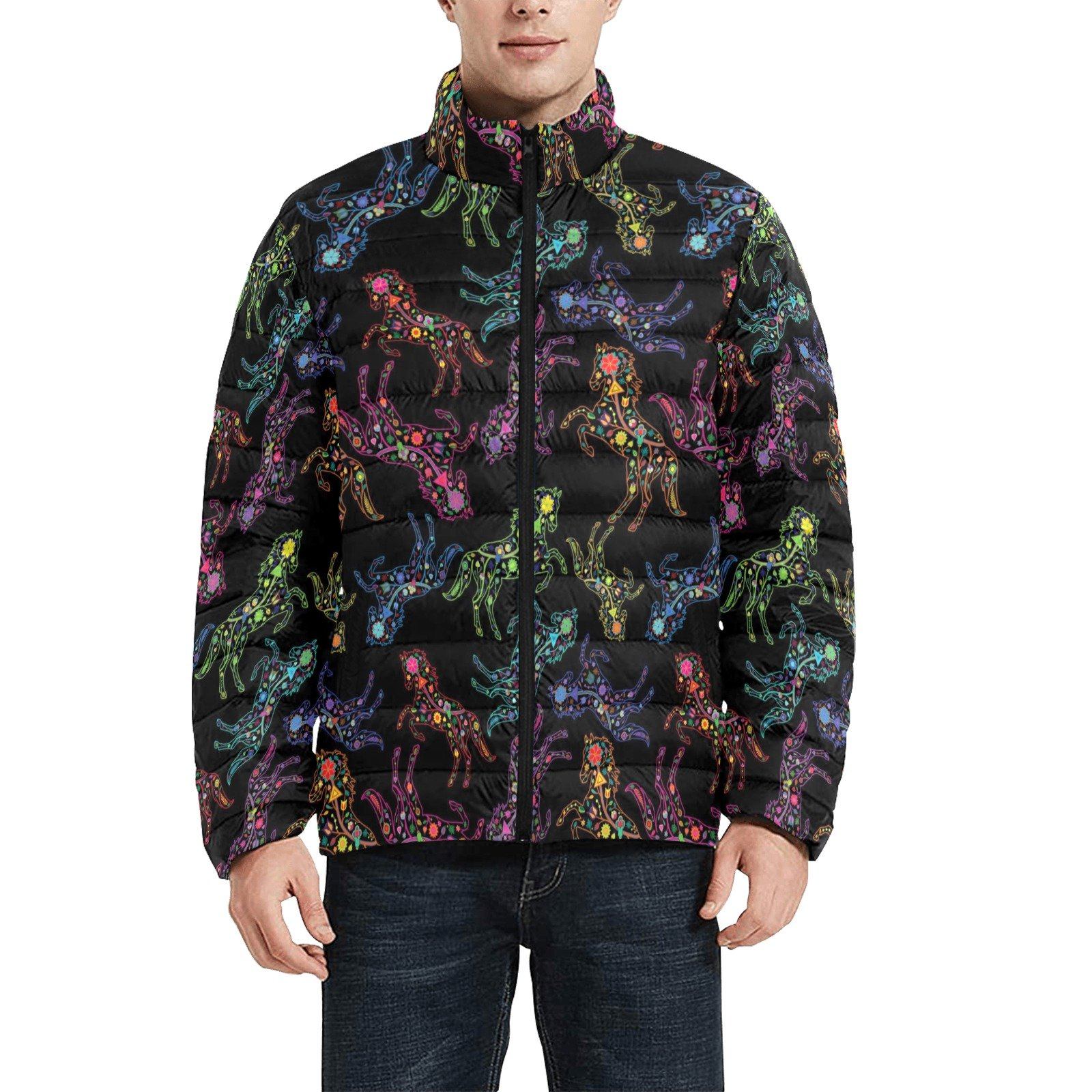 Floral Horse Men's Stand Collar Padded Jacket (Model H41) Men's Stand Collar Padded Jacket (H41) e-joyer