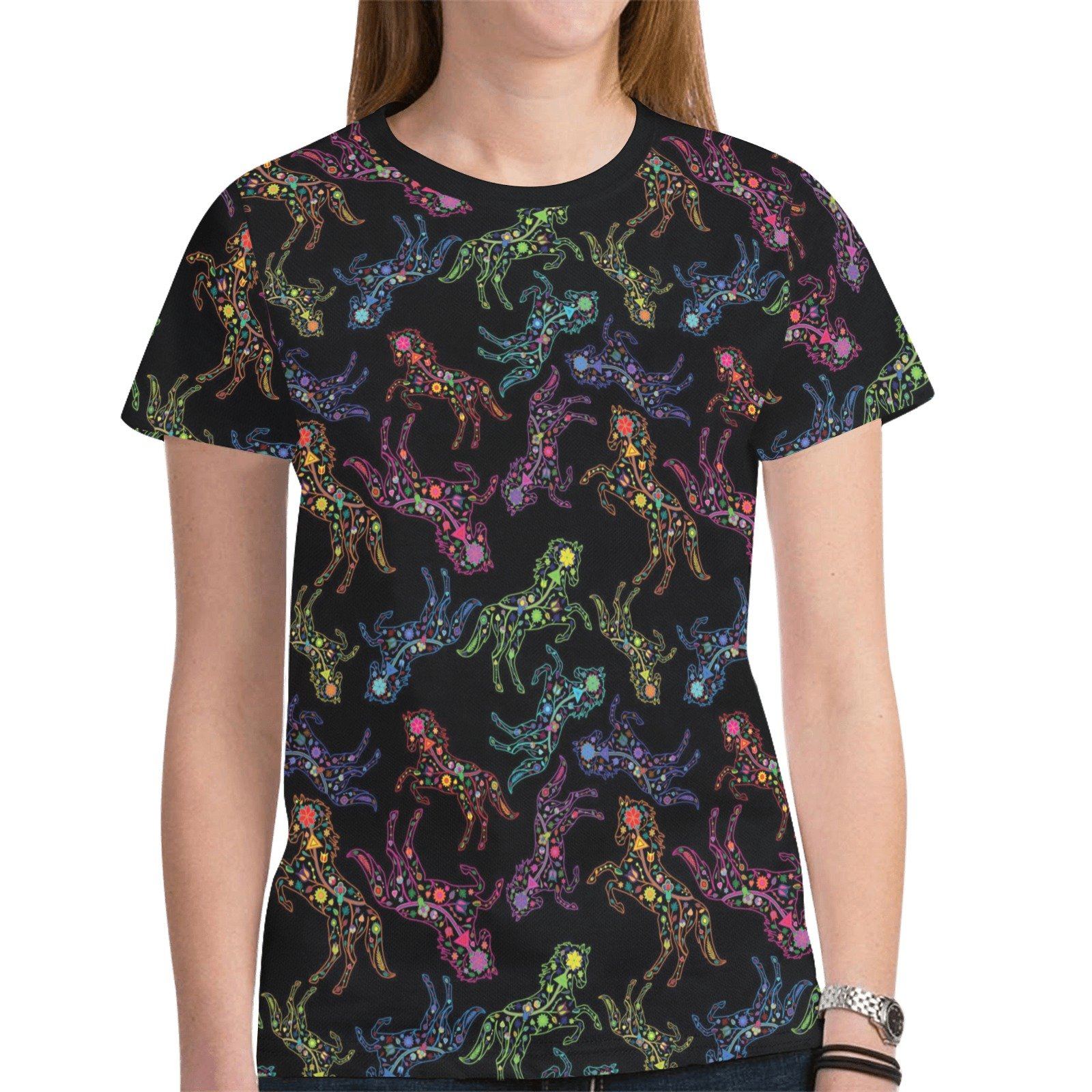 Floral Horse New All Over Print T-shirt for Women (Model T45) tshirt e-joyer