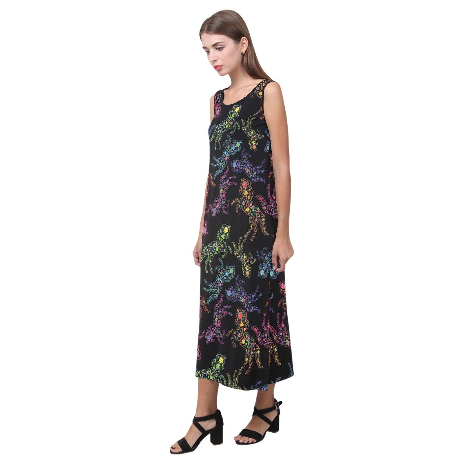 Floral Horse Phaedra Sleeveless Open Fork Long Dress (Model D08) dress e-joyer