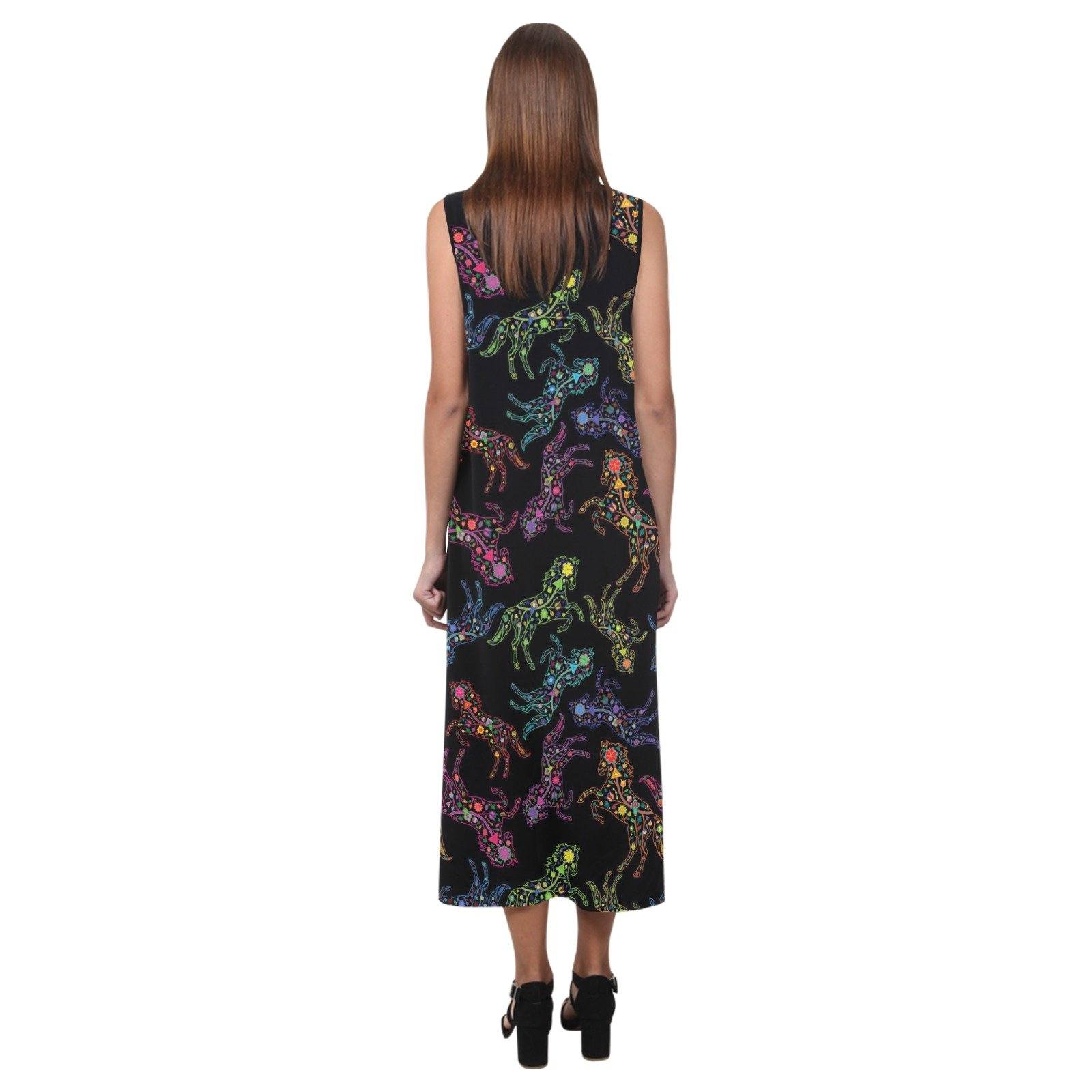 Floral Horse Phaedra Sleeveless Open Fork Long Dress (Model D08) dress e-joyer