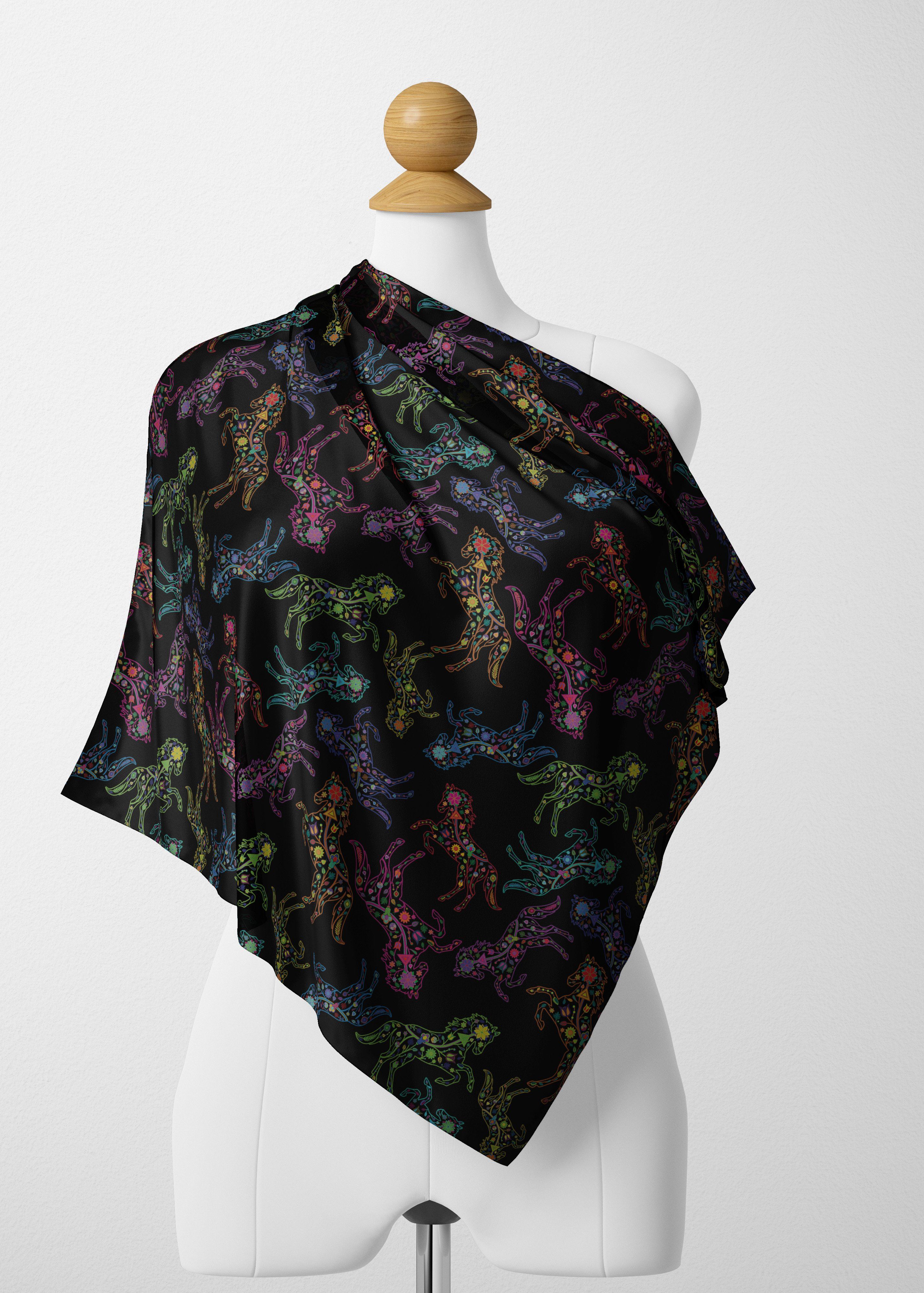 Floral Horse Satin Shawl Scarf 49 Dzine